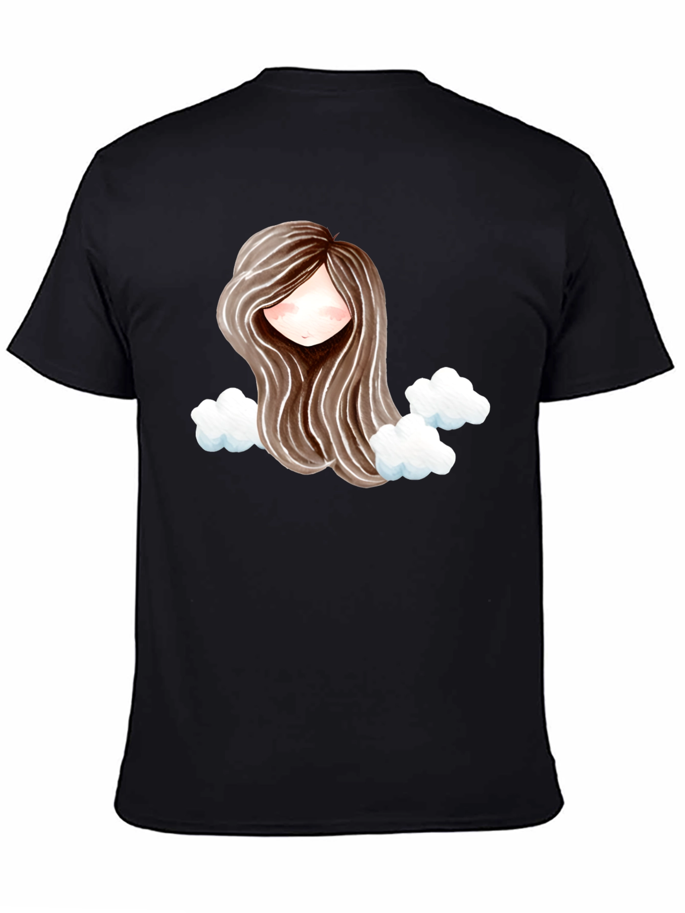 Black Whimsical Girl with Clouds Graphic Tee view 4