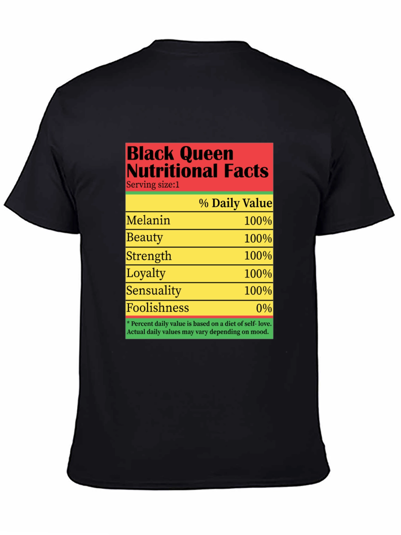 Black Black Queen Nutritional Facts T-Shirt view 4