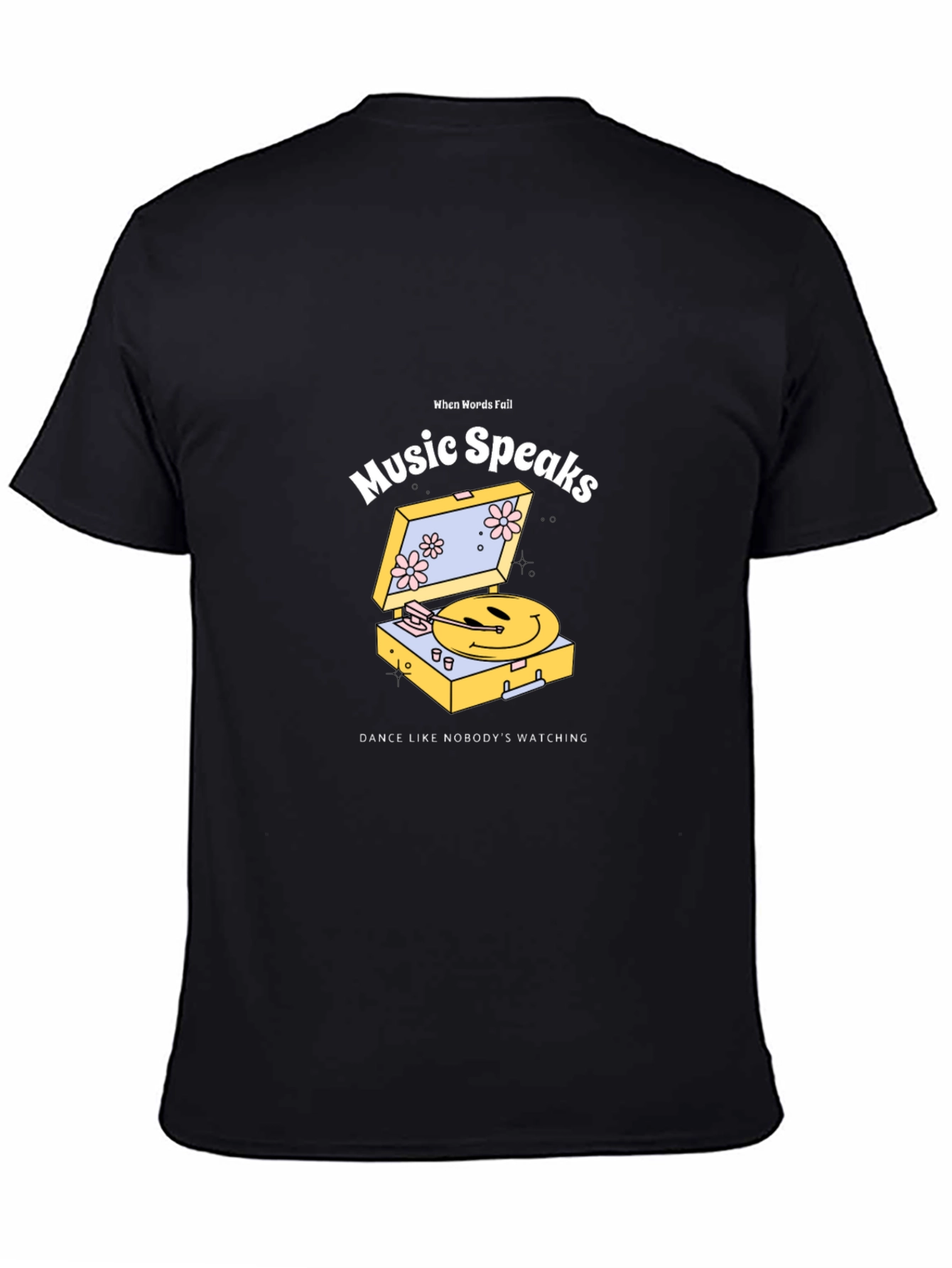 Black Music Speaks Graphic Tee - Black Cotton T-Shirt view 4
