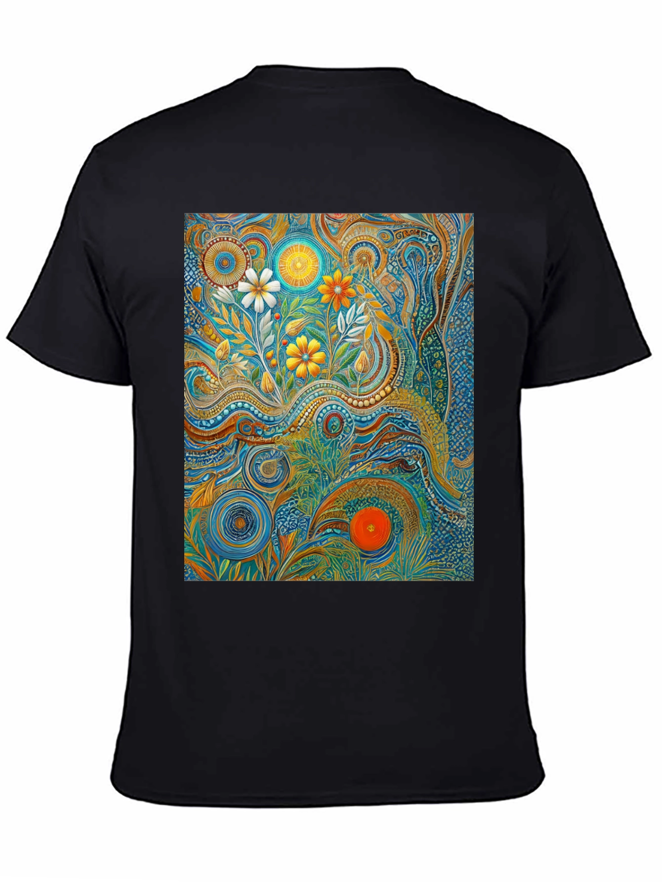 Black Psychedelic Floral Art T-Shirt view 4