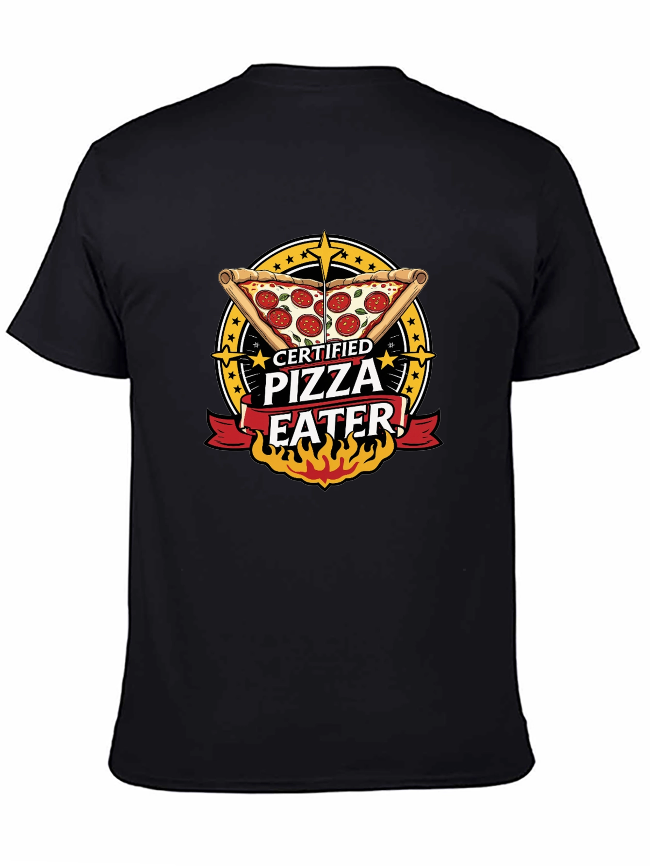 Black Certified Pizza Eater Graphic Tee - Fun Foodie Shirt view 4