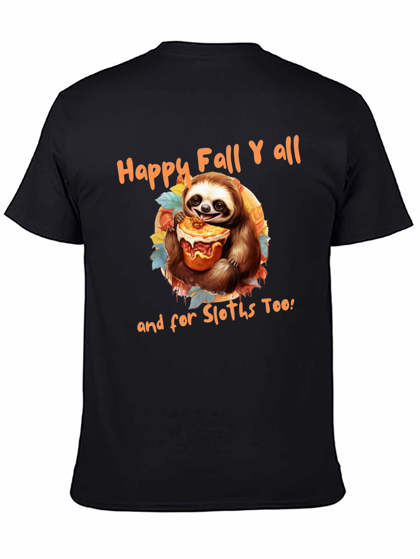 Black Happy Fall Y'all Sloth T-Shirt view 4