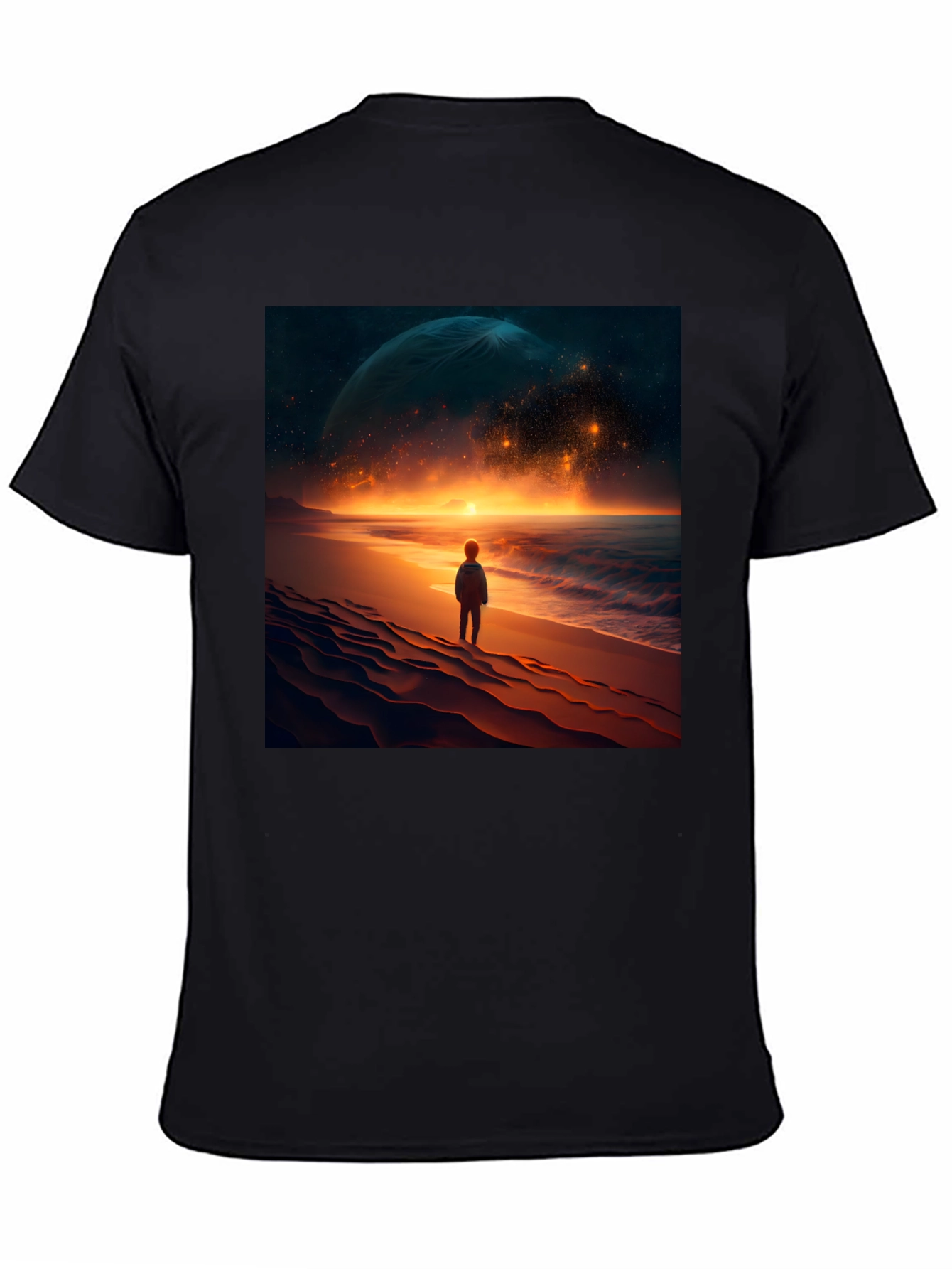 Black Cosmic Beach Graphic Tee - Black Cotton Blend view 4