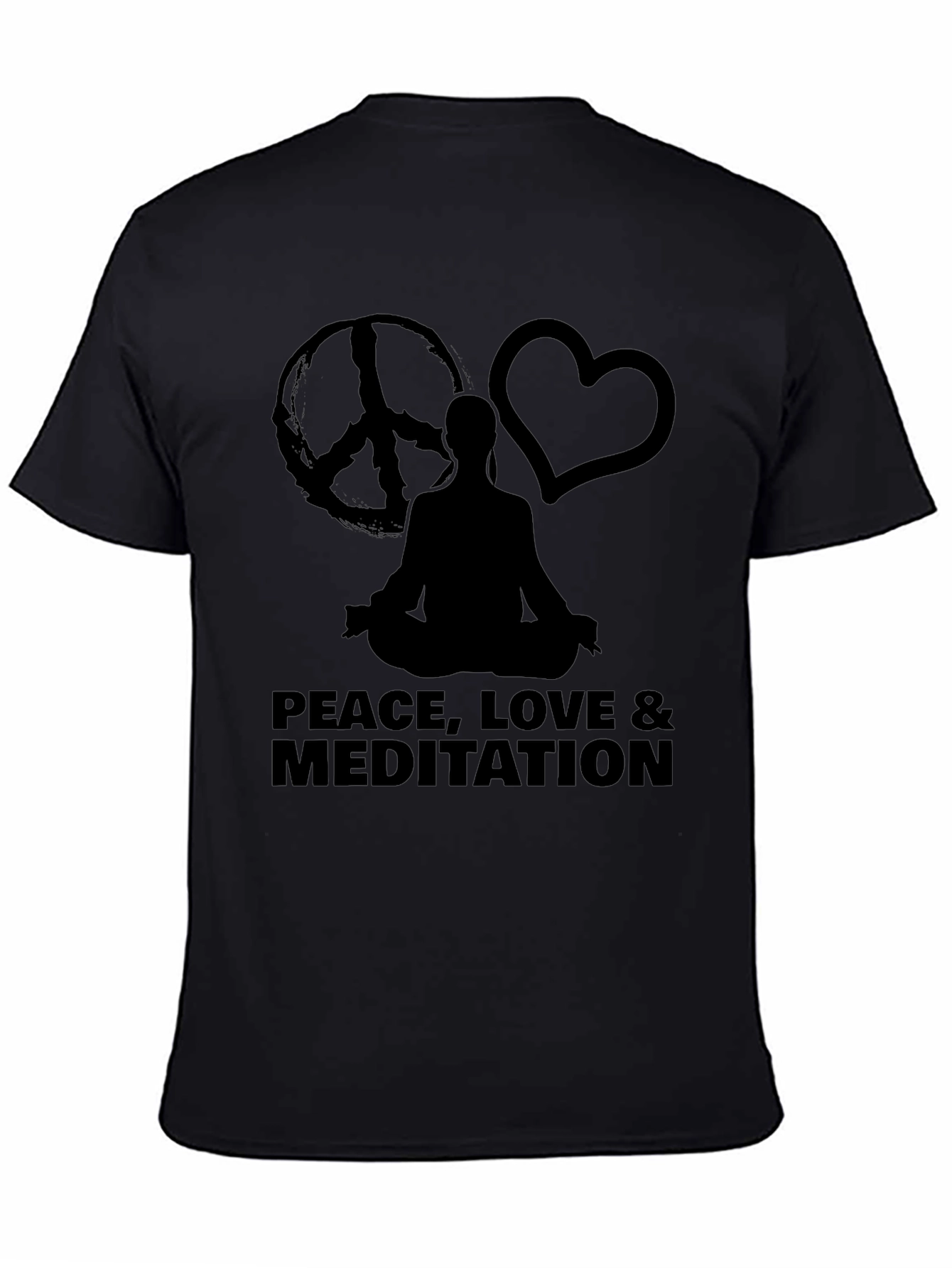 Black Peace Love Meditation Graphic Tee - Black view 4