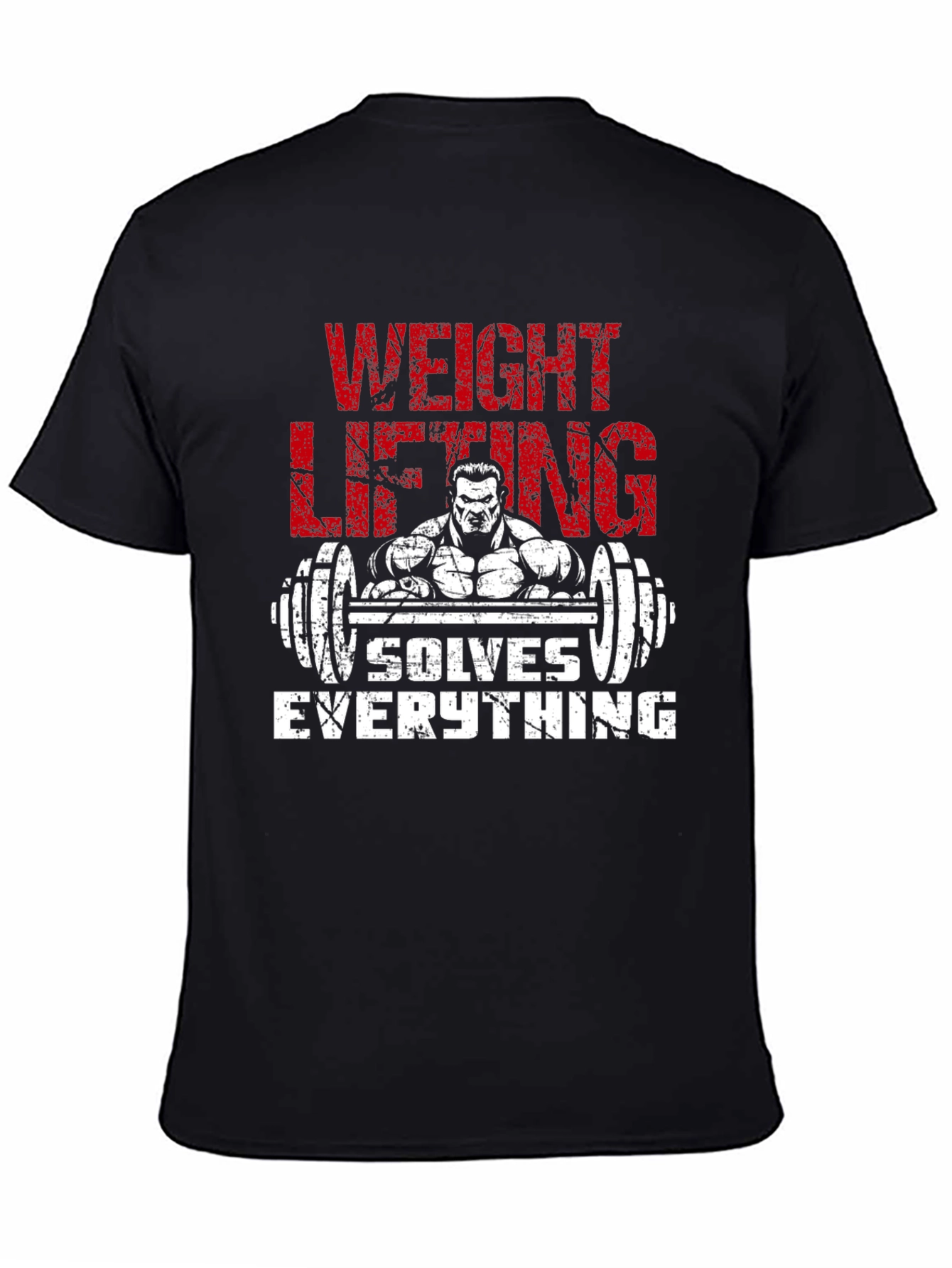 Black Weightlifting Solves Everything Black Graphic Tee view 4