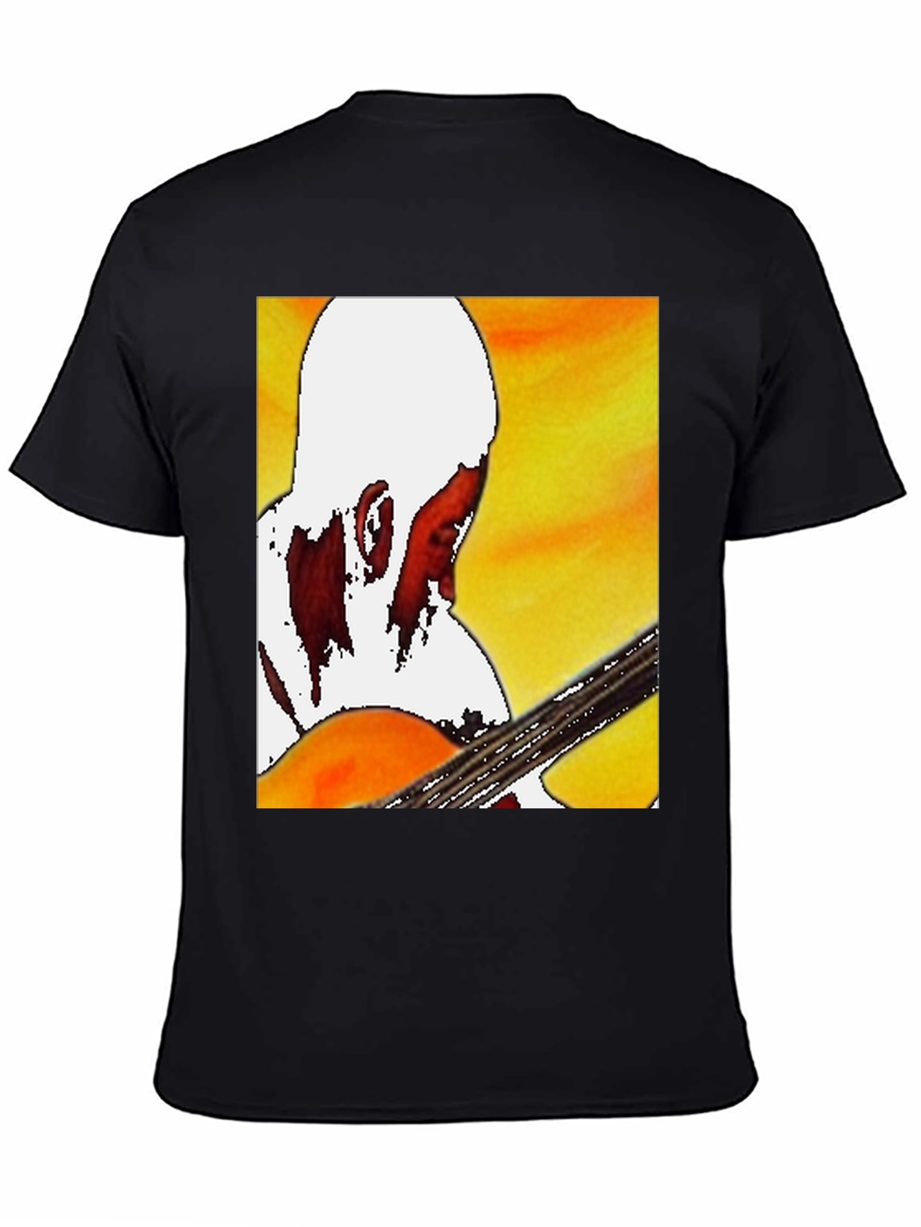 Black Guitar Player Graphic T-Shirt - Classic Crew Neck view 4