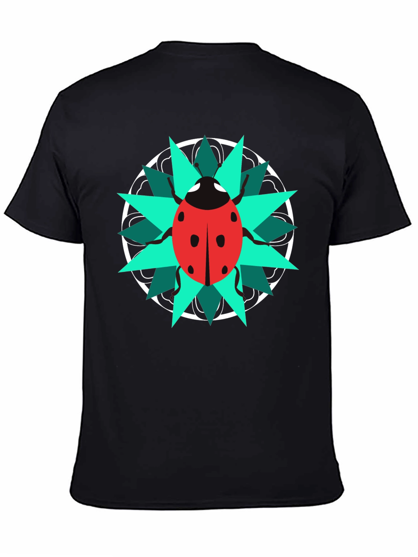 Black Ladybug Mandala Graphic Tee - Stylish Black T-Shirt view 4