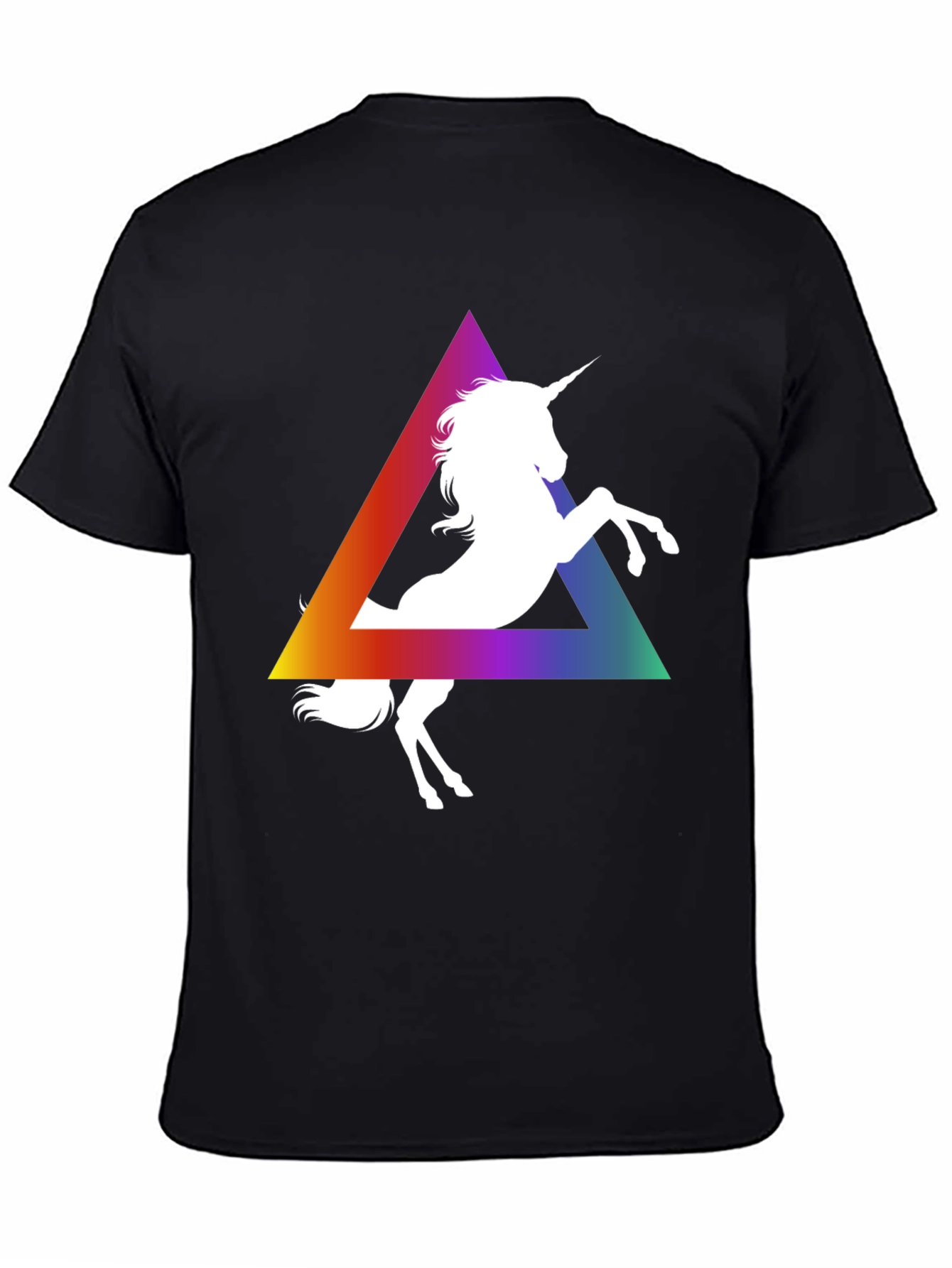 Black Unicorn Rainbow Triangle Graphic Tee - Black Cotton T-Shirt view 4