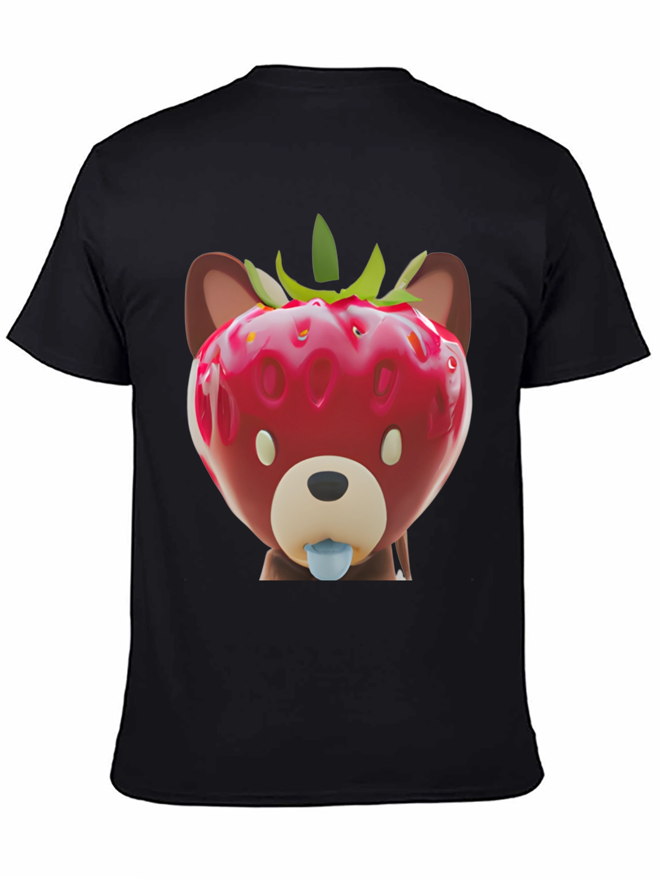 Black Strawberry Bear Graphic Tee - Unique Men's Black T-Shirt view 4