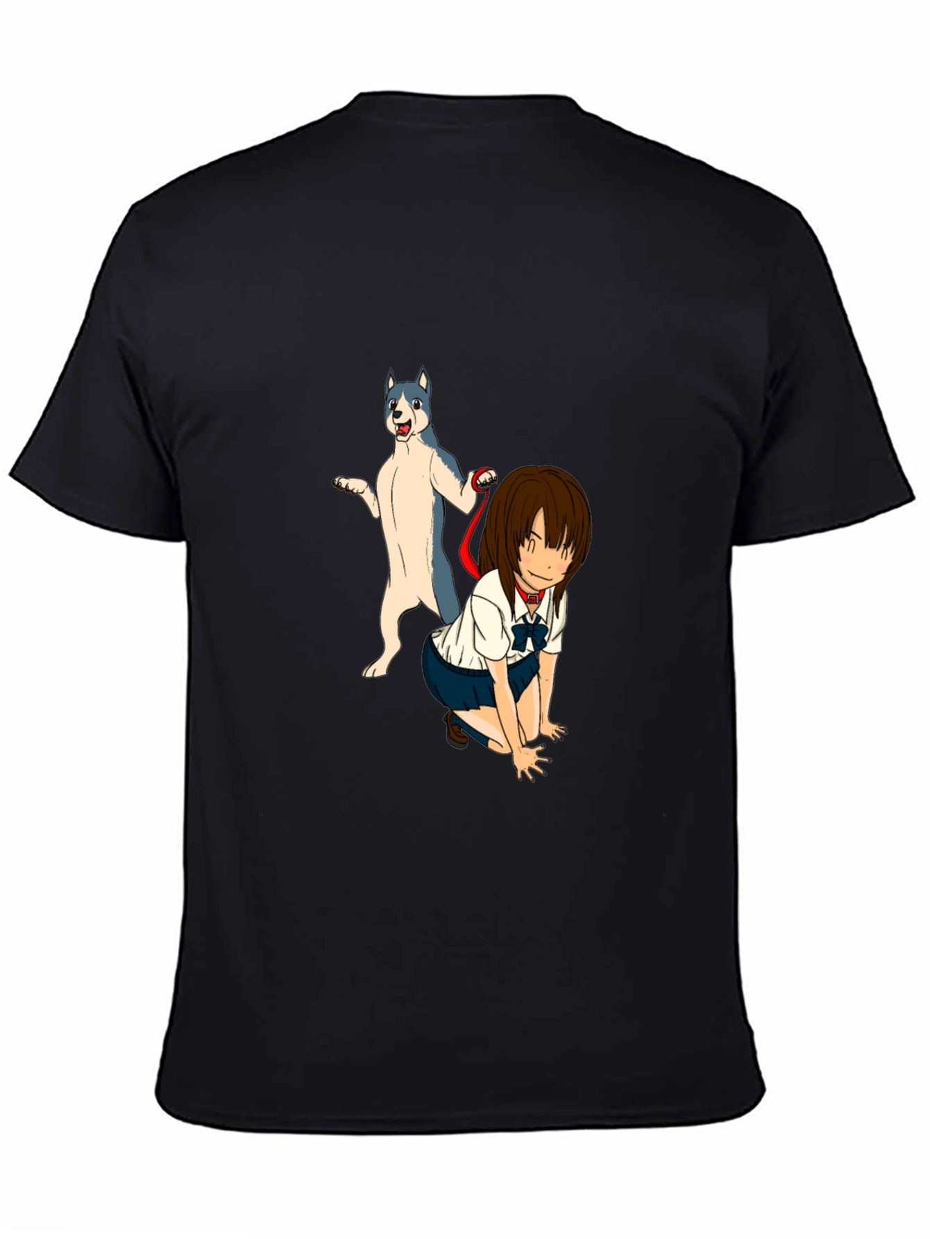 Black Anime Girl & Dog Graphic Black T-Shirt view 4