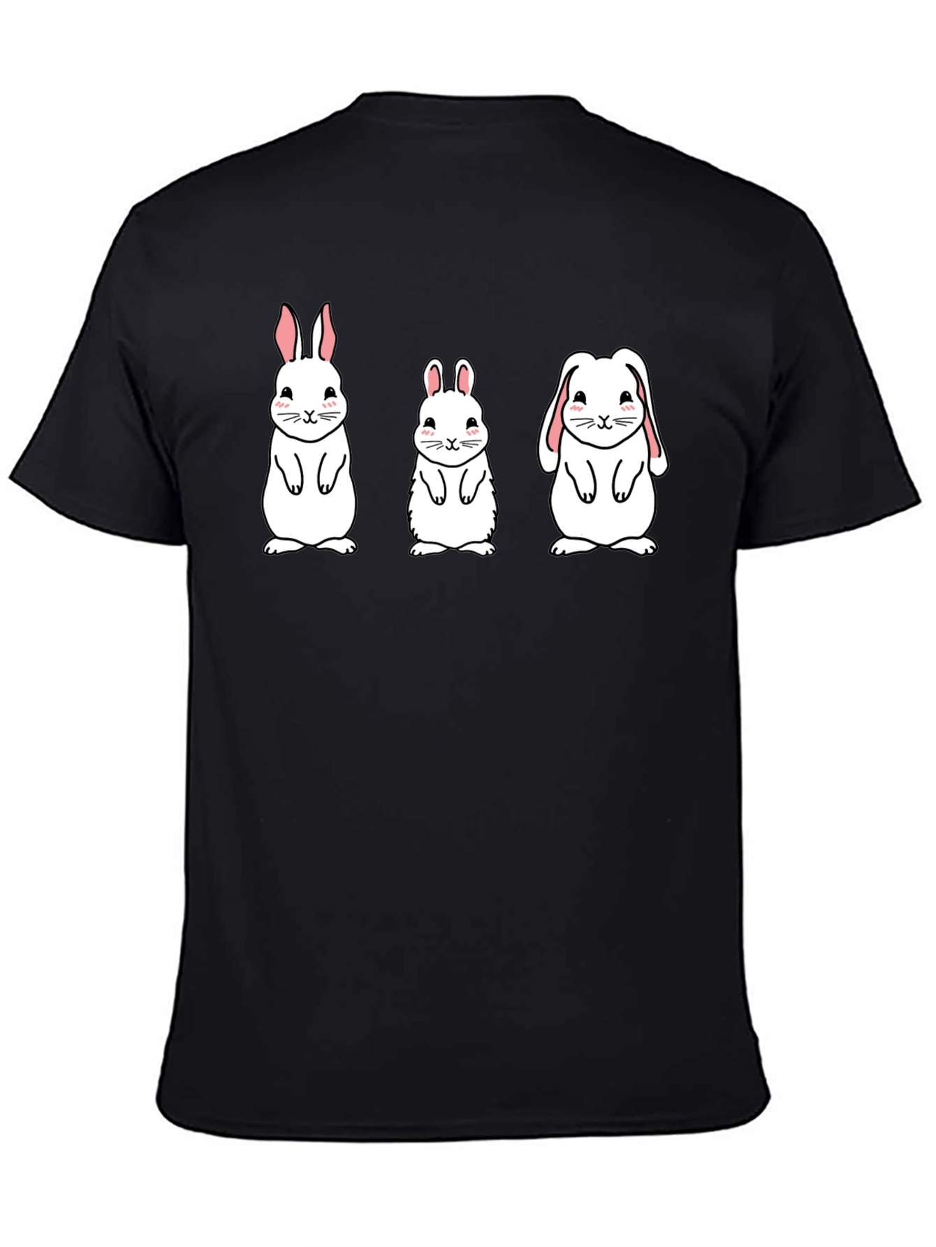 Black Cute Bunny Graphic Tee - Black Cotton Shirt view 4