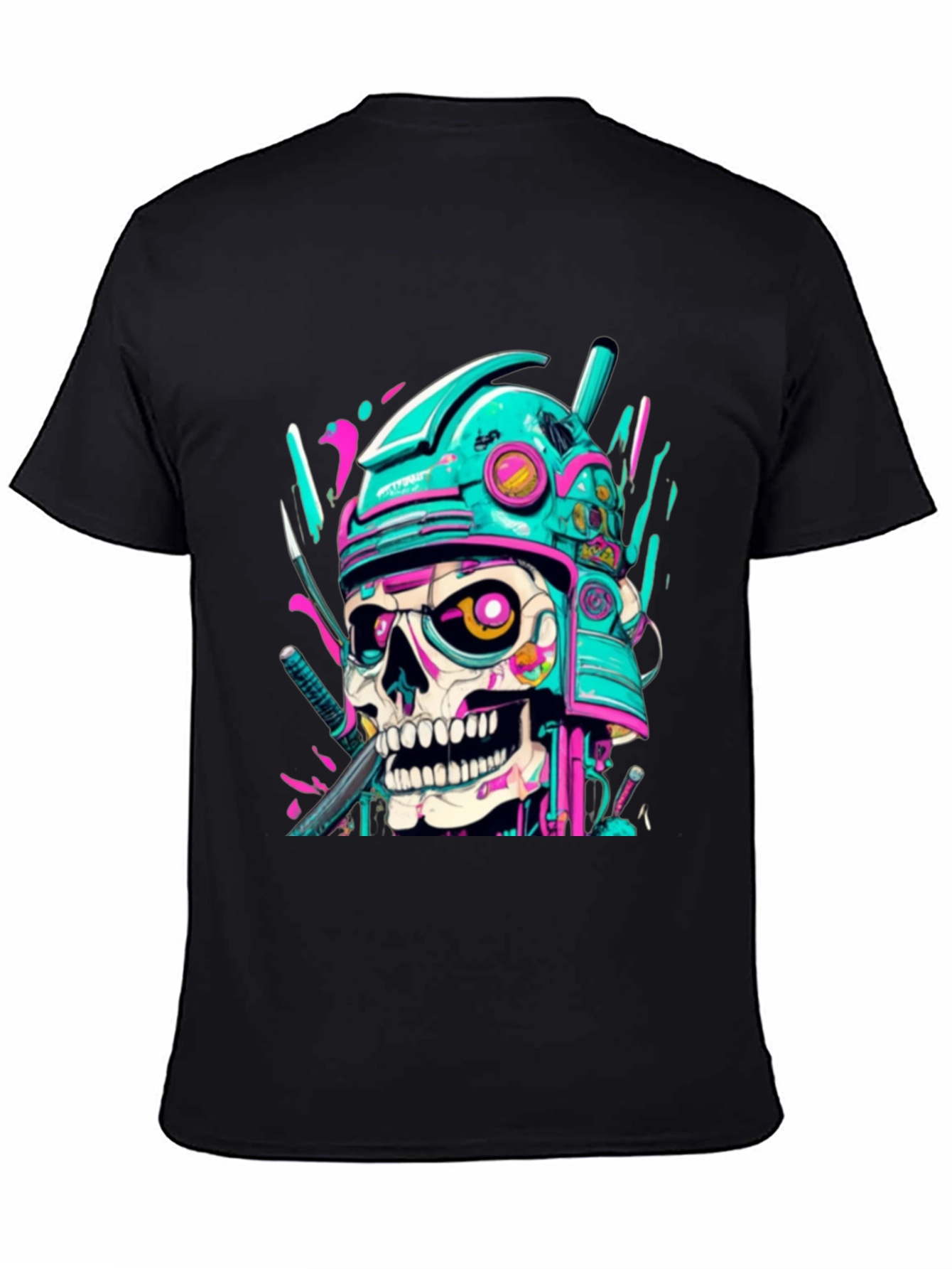 Black Cyberpunk Samurai Skull Graphic Tee - Edgy Fashion view 4