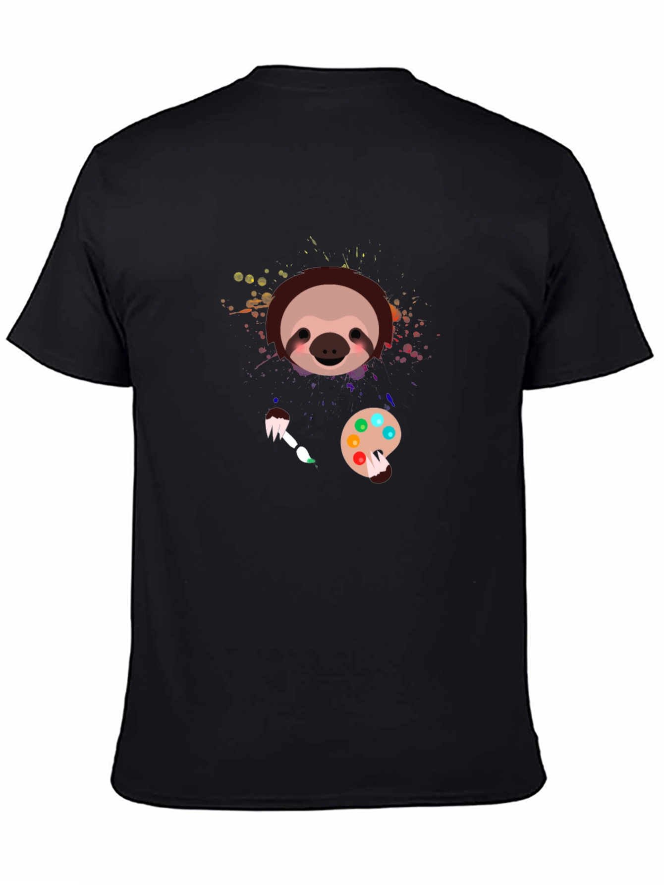Black Sloth Artist Graphic T-Shirt - Cute Painter Tee view 4