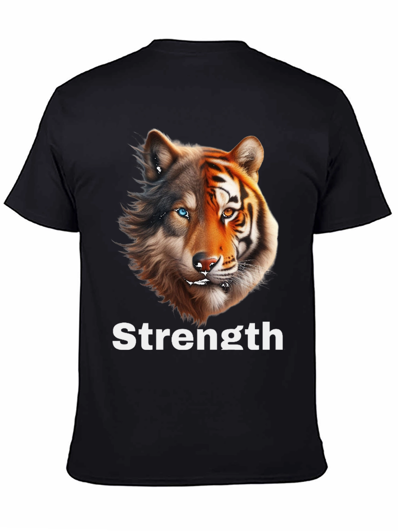Black Strength Wolf Tiger Graphic Tee - Unique Animal Design view 4