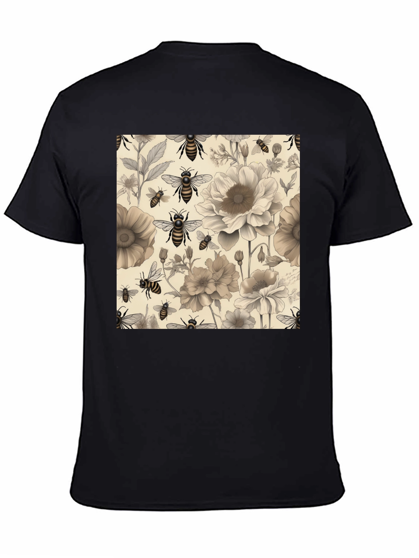 Black Floral Bee Print Black T-Shirt view 4