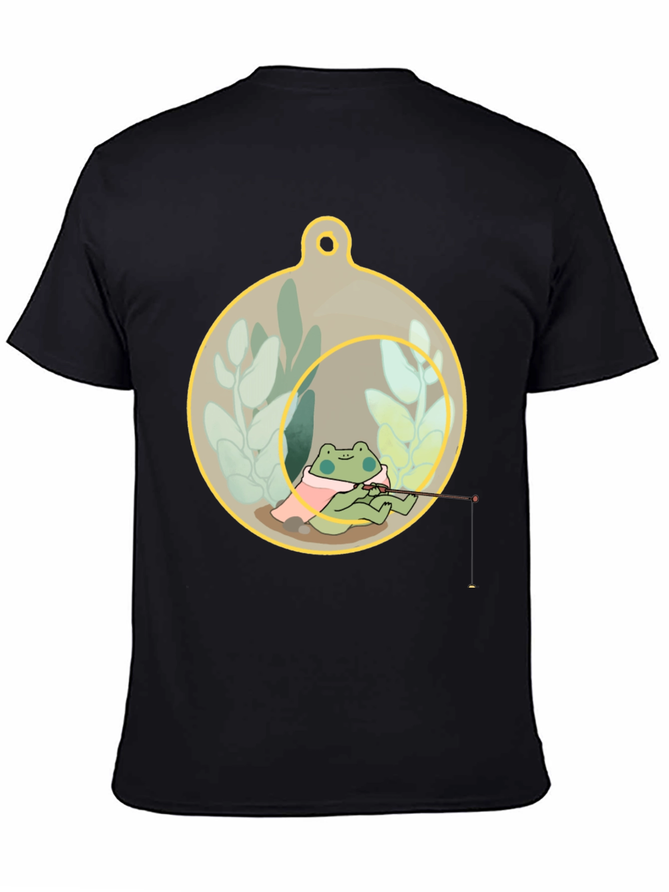 Black Frog Fishing in a Terrarium T-Shirt view 4