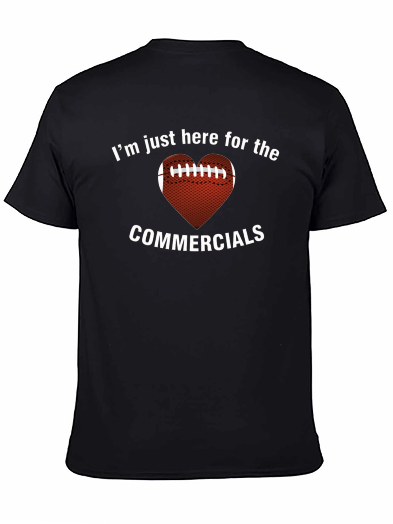 Black Football Heart Commercials T-Shirt view 4