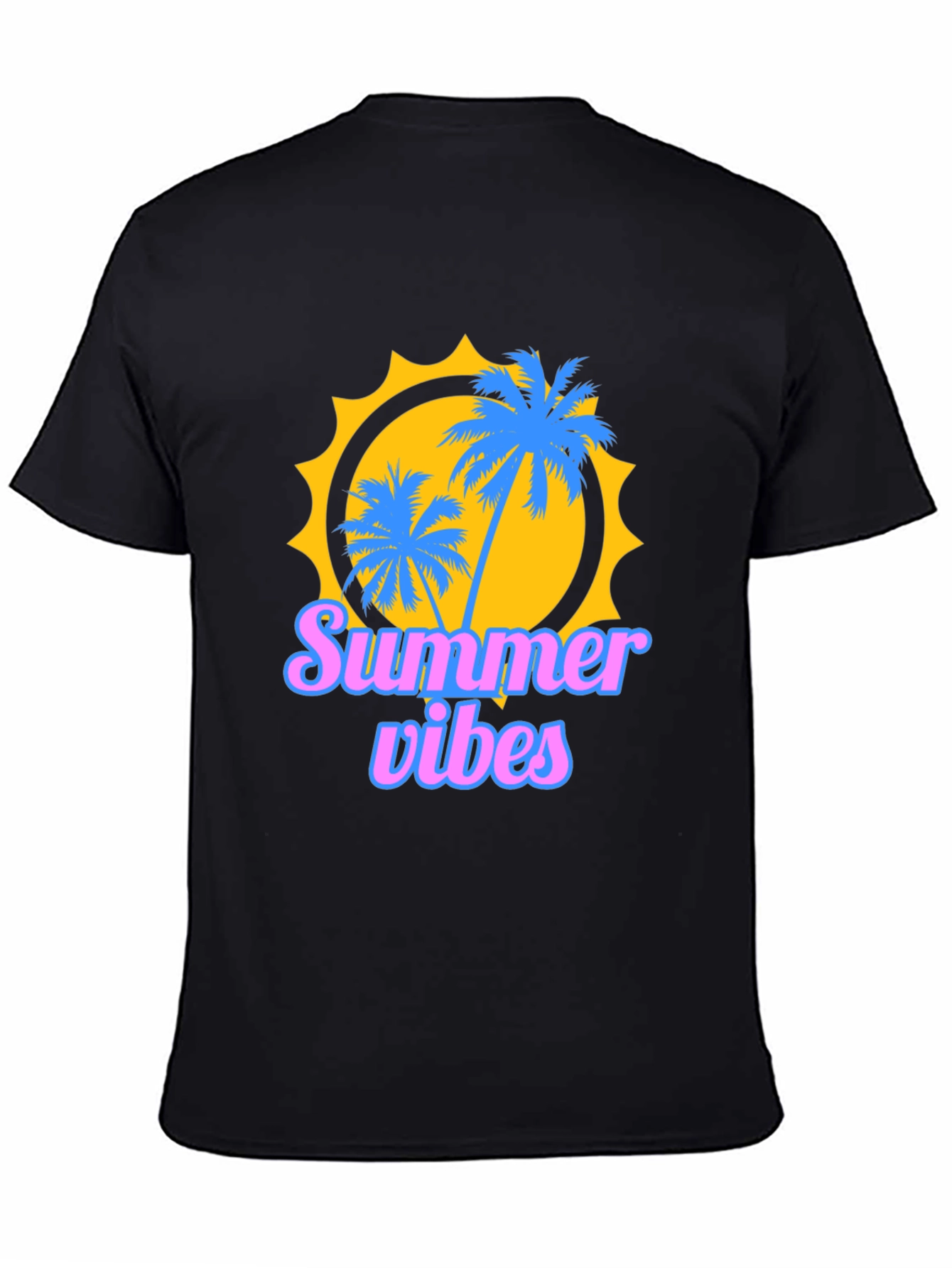 Black Summer Vibes Graphic Tee - Black Cotton T-Shirt view 4