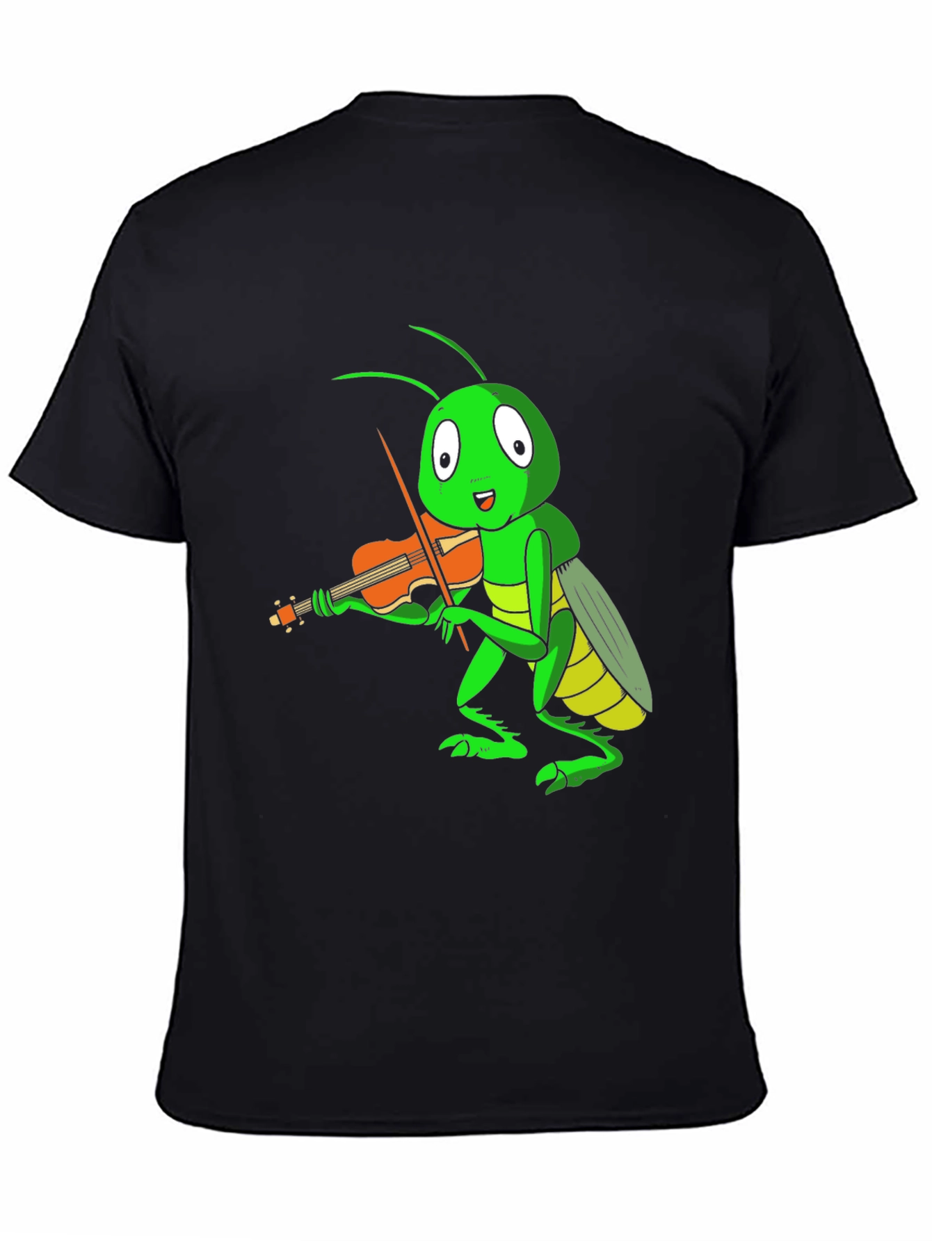 Black Grasshopper Violinist T-Shirt - Unique Graphic Tee view 4