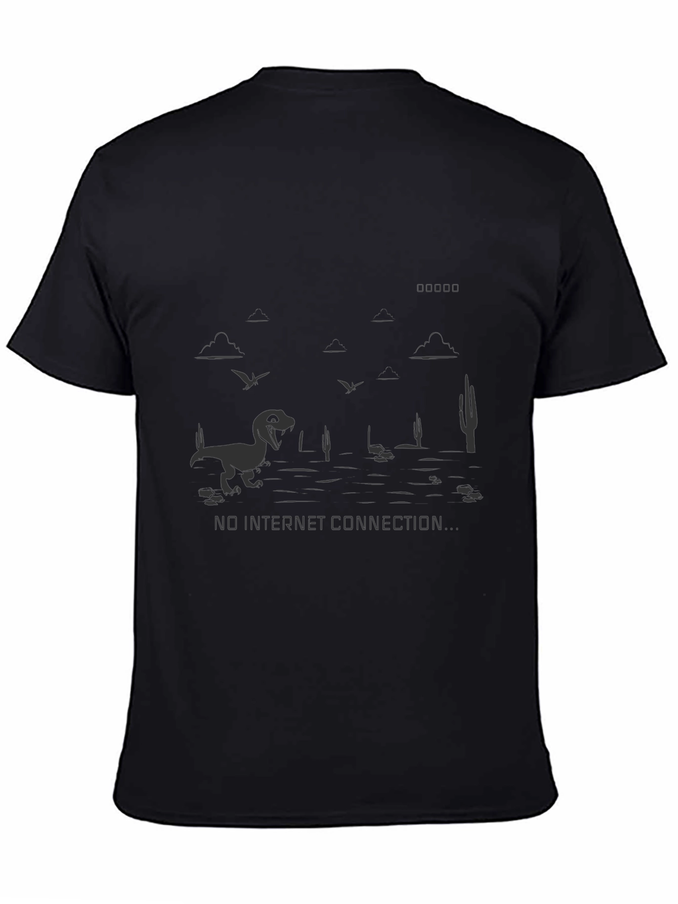 Black No Internet Dinosaur Black T-Shirt view 4