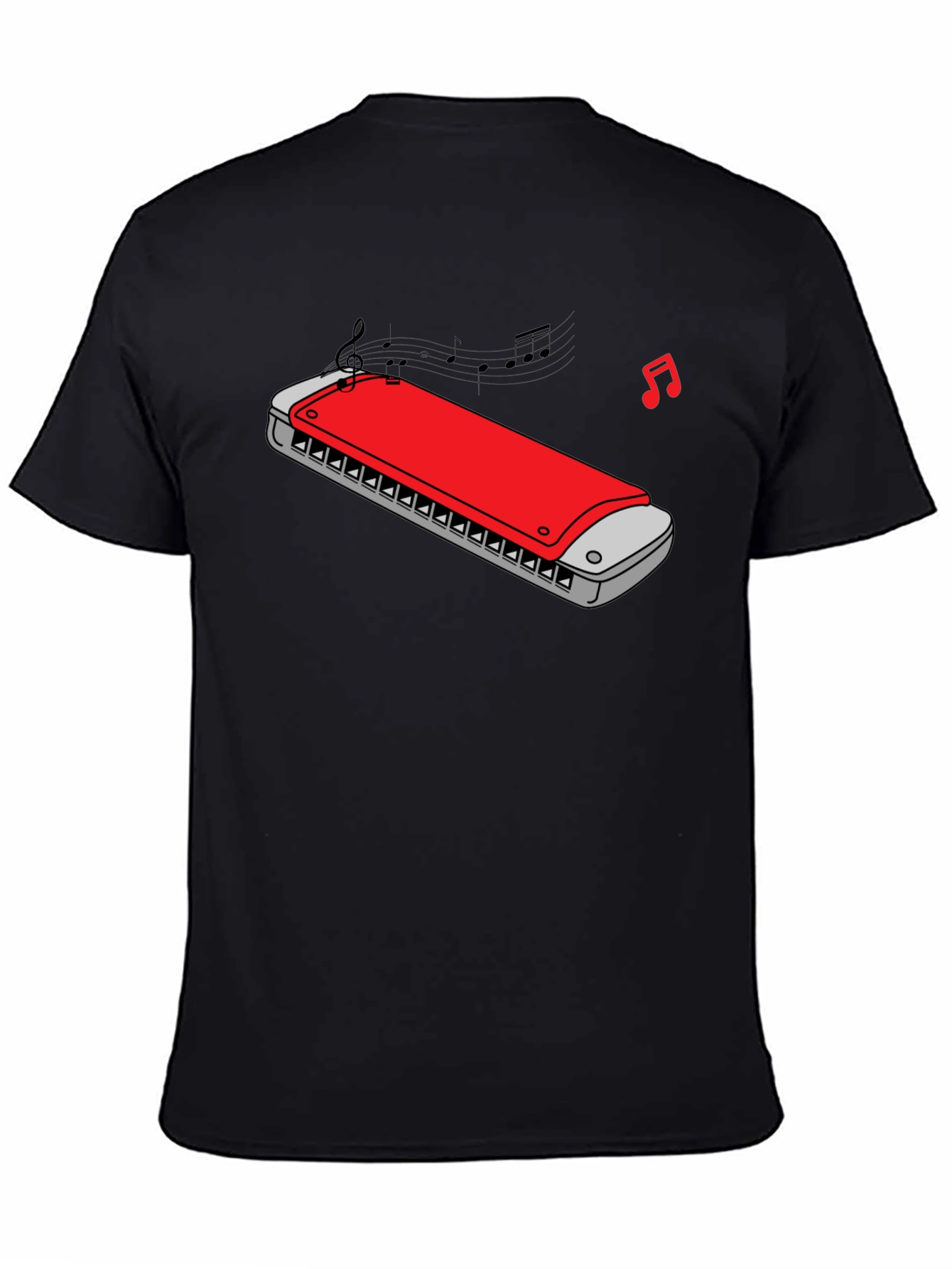 Black Harmonica Music Graphic Tee - Black Cotton view 4
