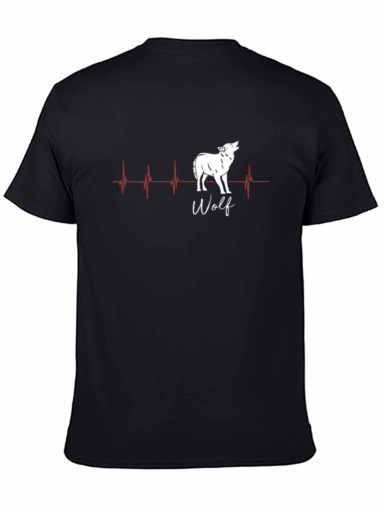Black Wolf Heartbeat T-Shirt - Men's Black Graphic Tee view 4