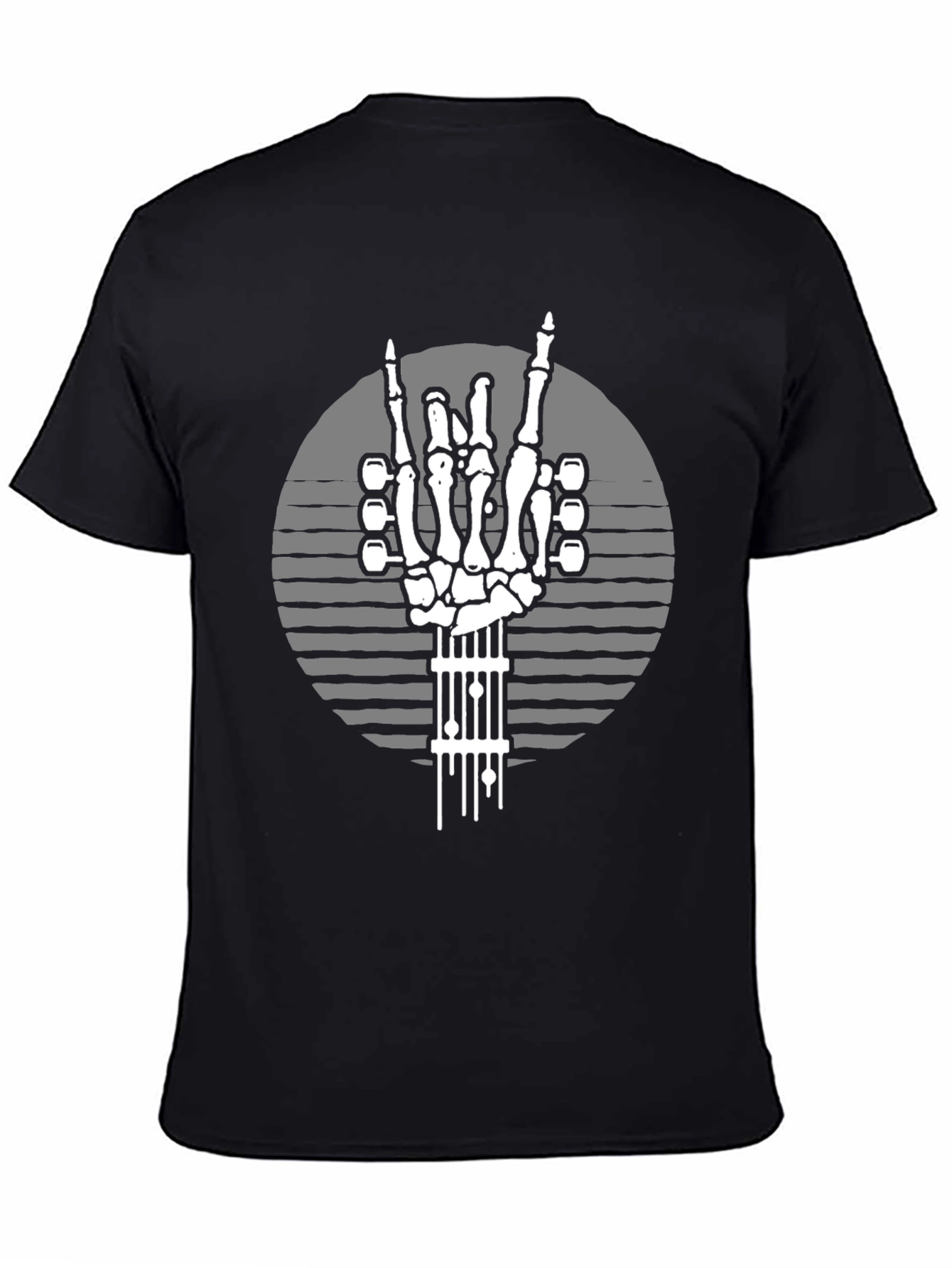 Black Rock On Skeleton Guitar Hand T-Shirt view 4