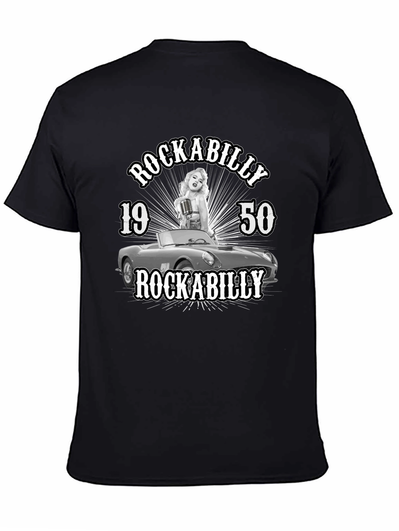 Black Rockabilly 1950s Graphic T-Shirt view 4