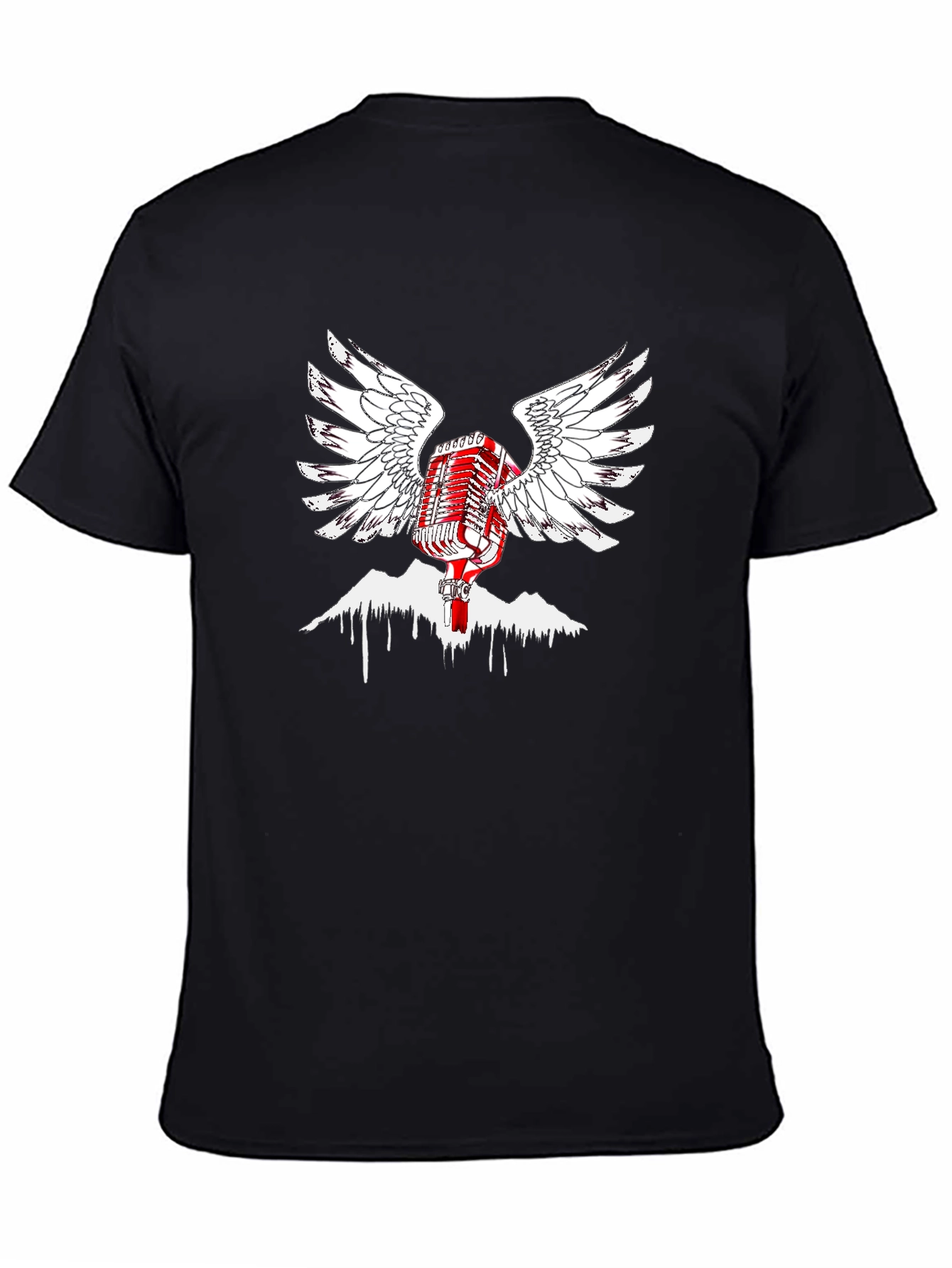 Black Retro Microphone Wings Black T-Shirt view 4
