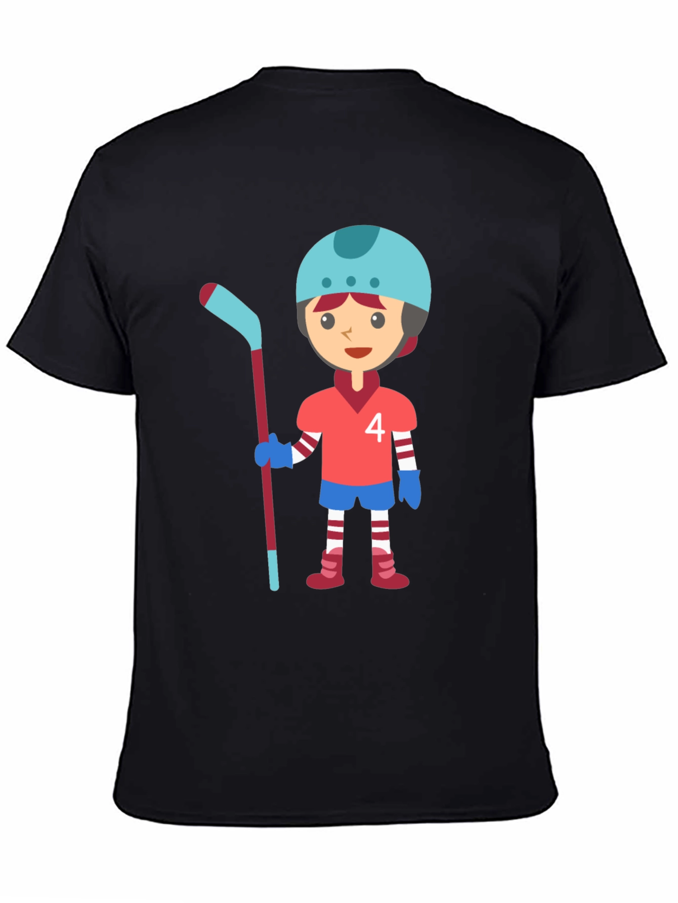 Black Cartoon Hockey Player Graphic T-Shirt view 4