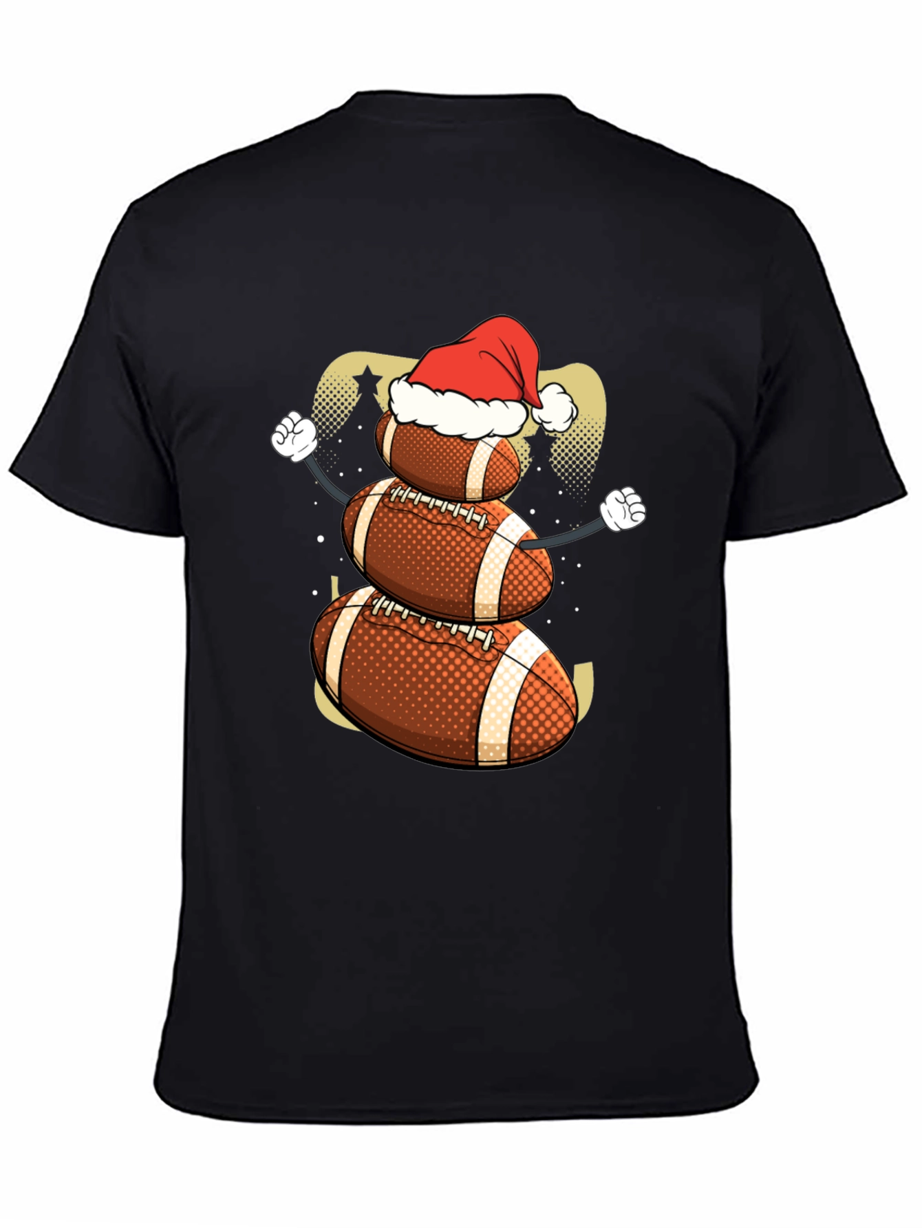 Black Football Snowman Christmas T-Shirt view 4