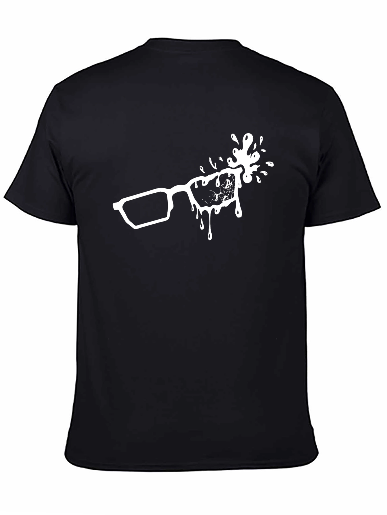 Black Men's Black T-Shirt with Glasses Drip Design view 4