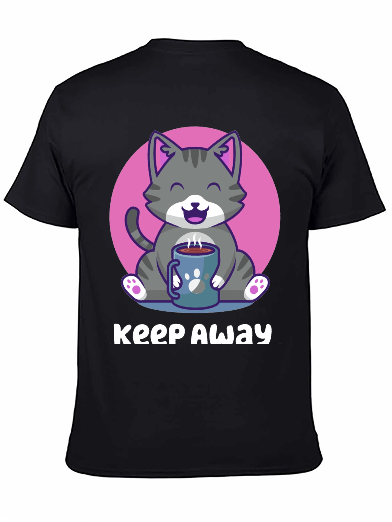 Black Keep Away Gray Cat Coffee T-Shirt view 4