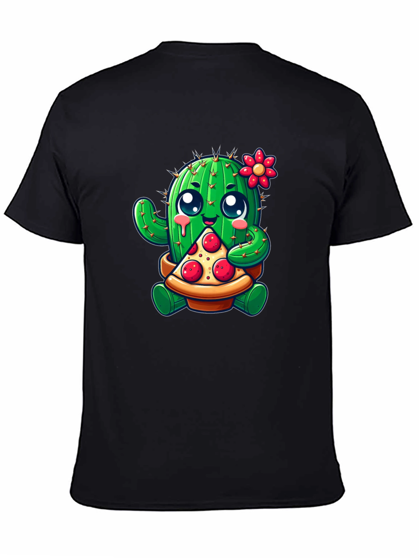 Black Cactus Pizza Lover Black T-Shirt view 4