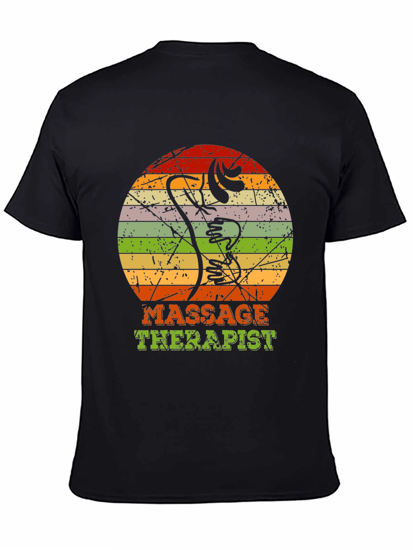 Black Massage Therapist Retro T-Shirt - Vintage Body Art view 4