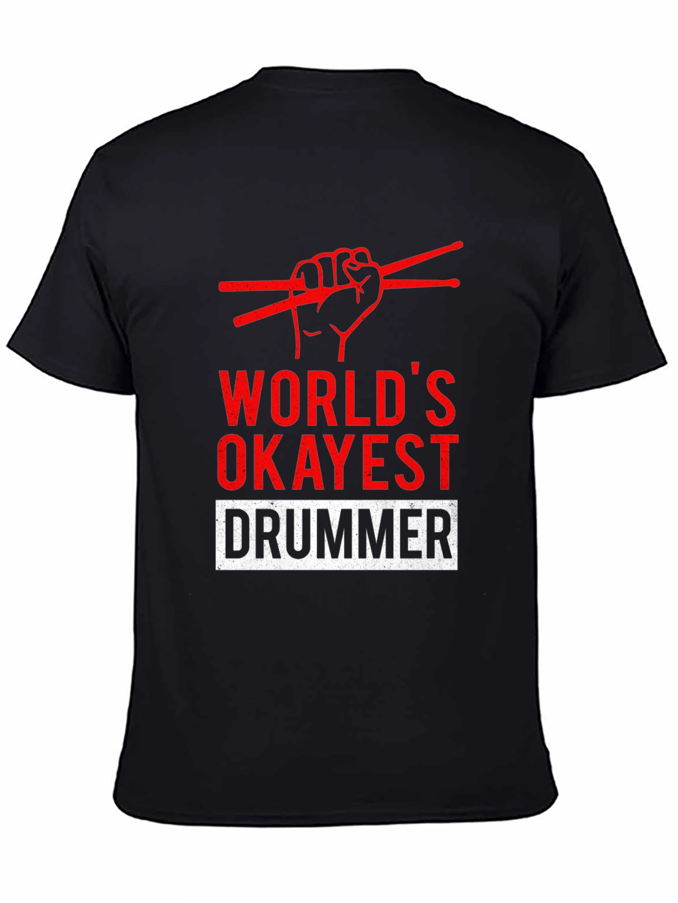 Black World's Okayest Drummer T-Shirt - Funny Musician Tee view 4