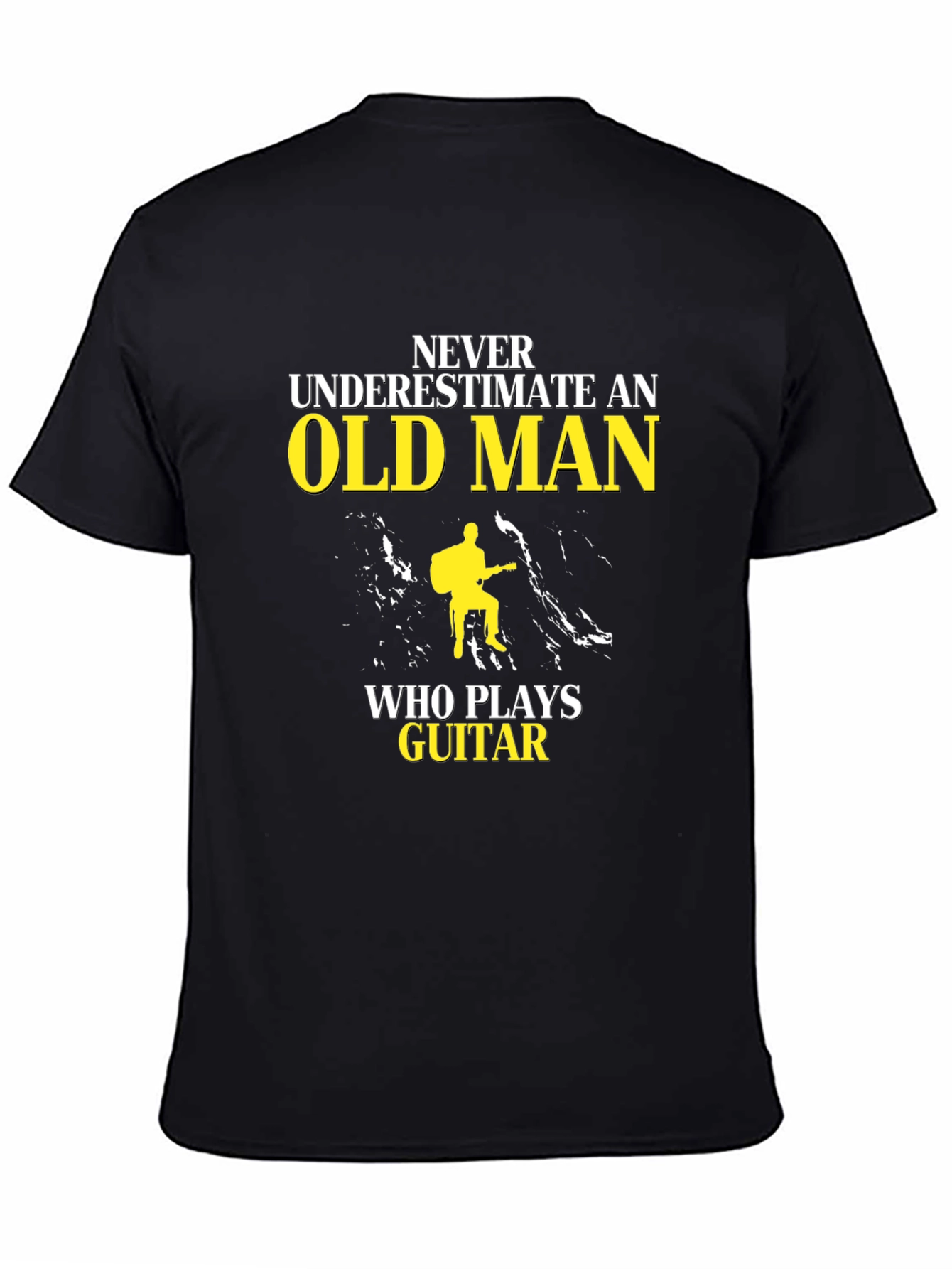 Black Never Underestimate Old Man Guitar Player T-Shirt view 4