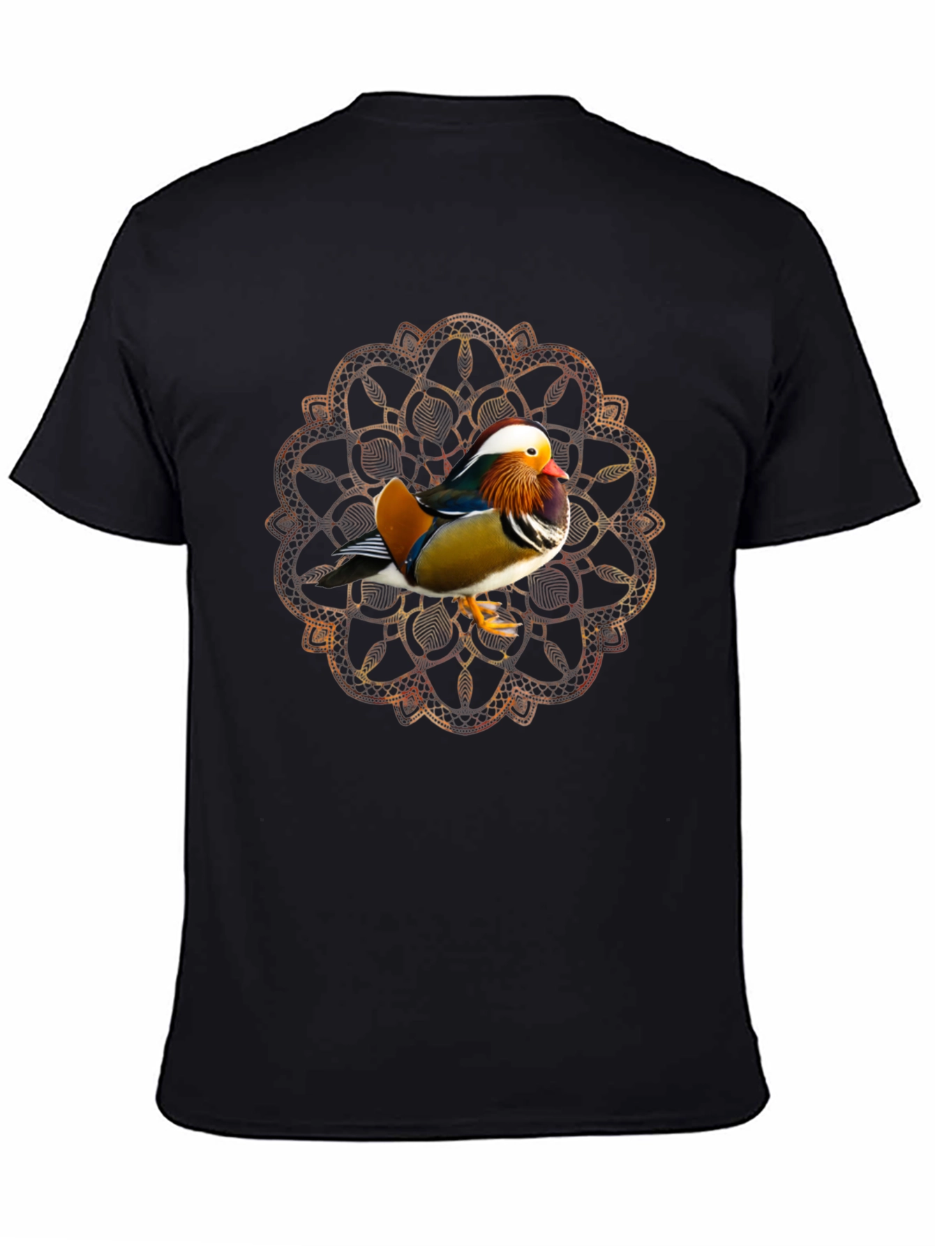 Black Mandarin Duck Mandala Graphic Tee - Stylish Men's T-Shirt view 4