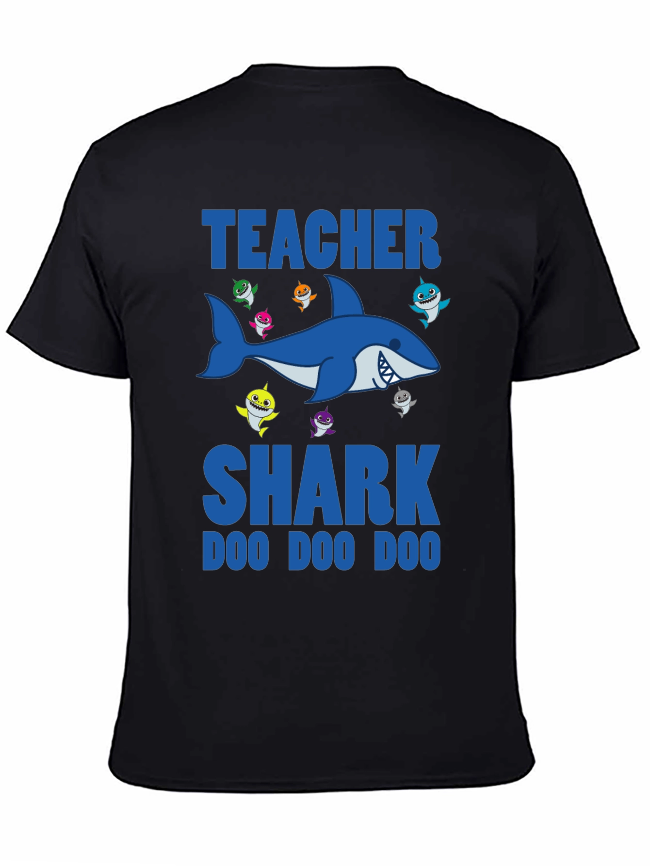 Black Teacher Shark T-Shirt - Doo Doo Doo - Black view 4