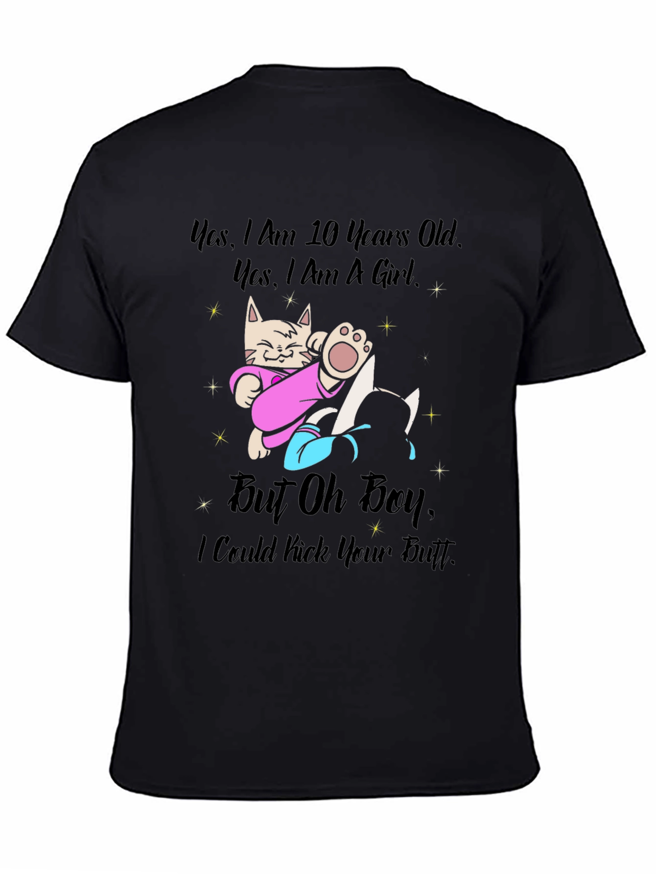 Black Funny Cat T-Shirt - Yes, I Am A Girl view 4