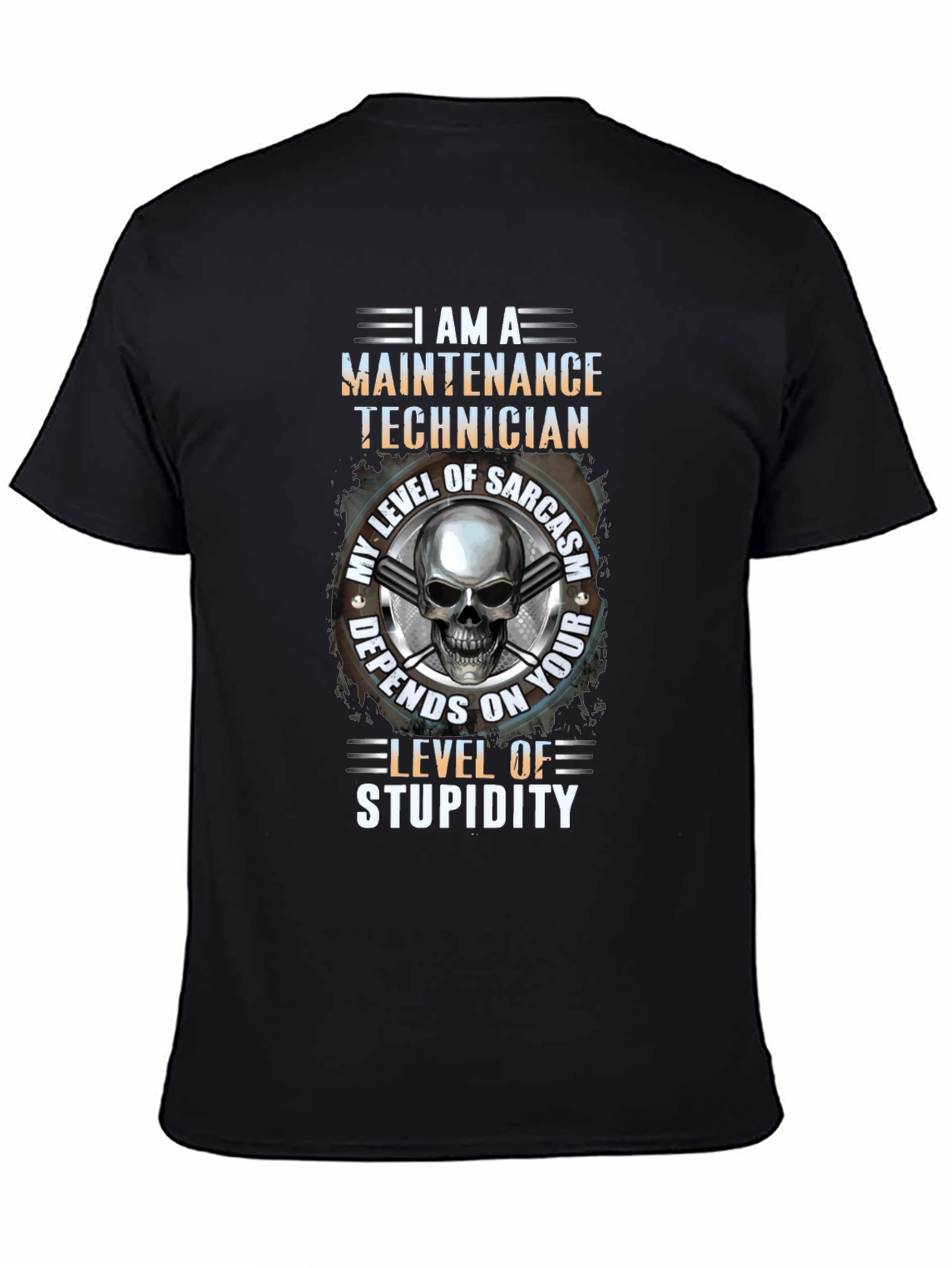 Black Maintenance Technician Skull Graphic T-Shirt view 4