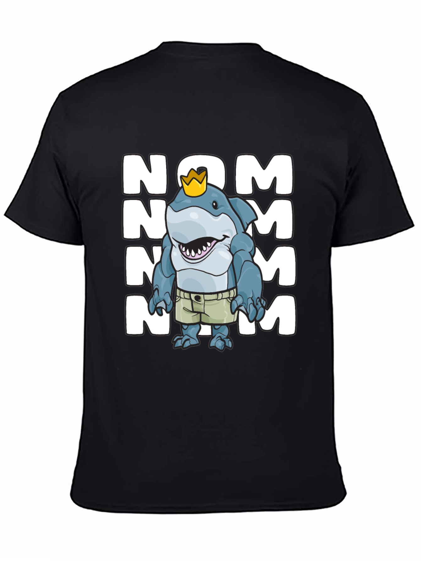 Black Nom Shark T-Shirt - Funny Cartoon Shark Graphic Tee view 4