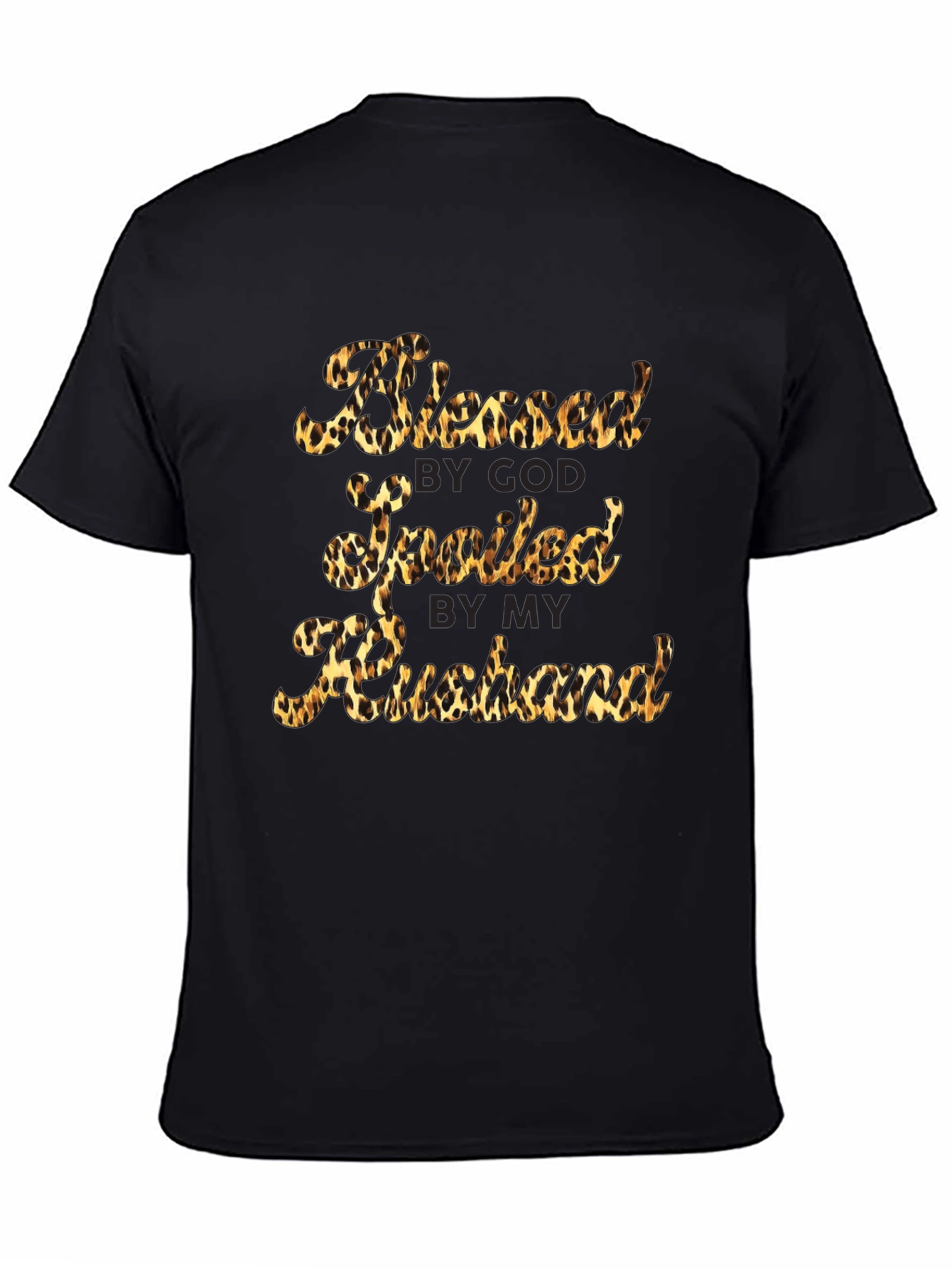 Black Blessed Spoiled Husband Leopard Print T-Shirt view 4