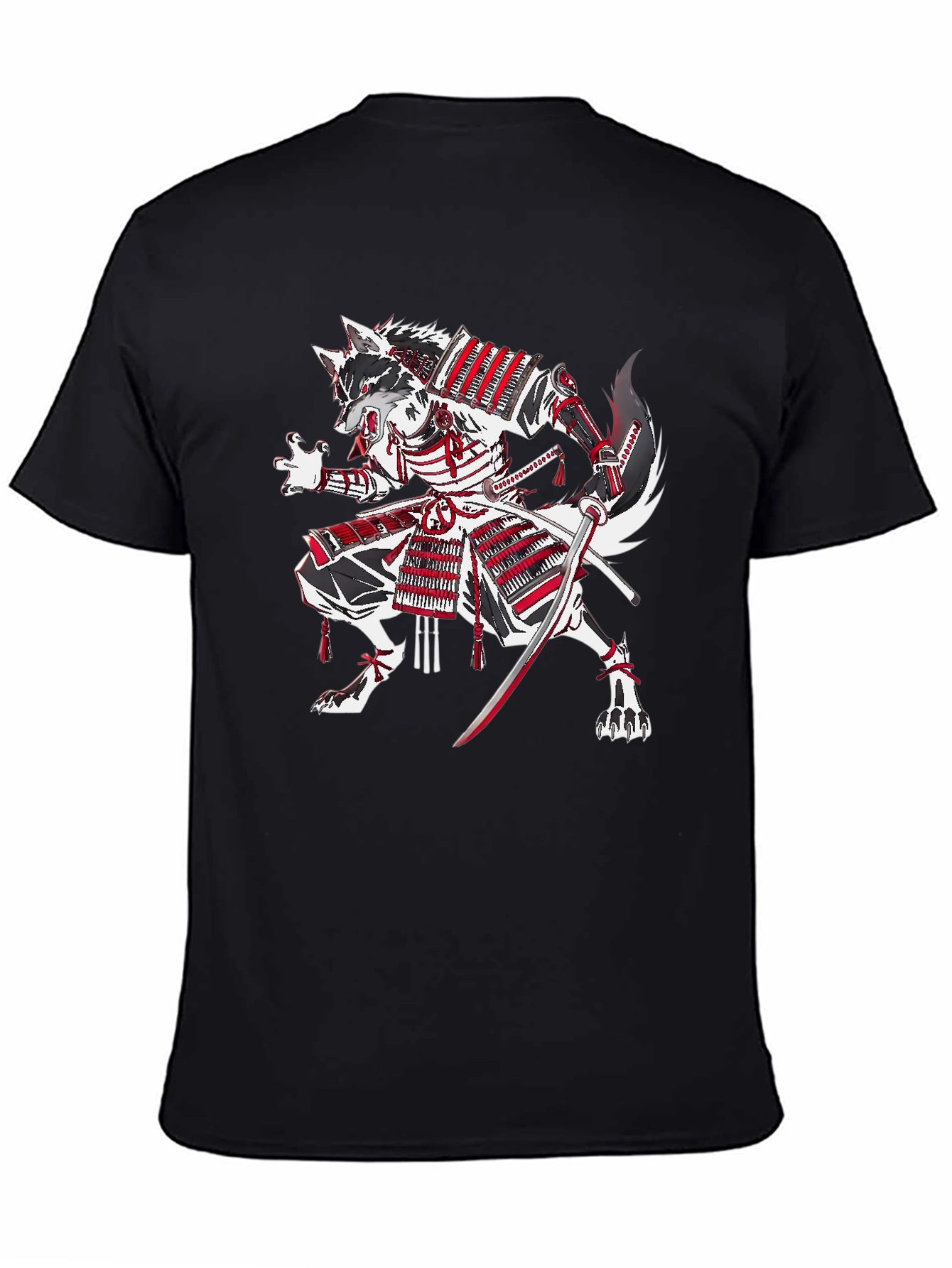 Black Samurai Wolf Graphic T-Shirt view 4