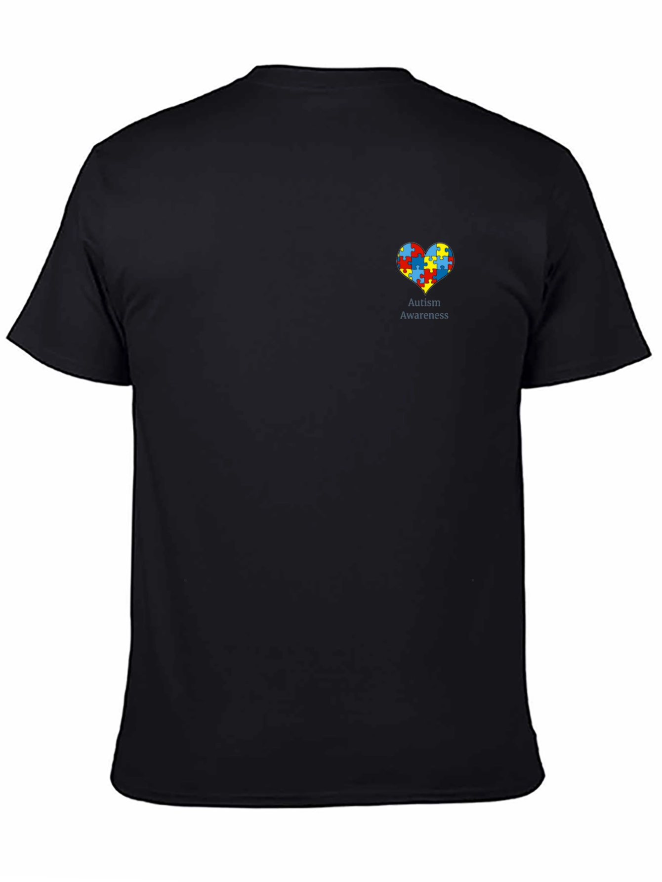 Black Autism Awareness Puzzle Heart Graphic Tee - Black view 4