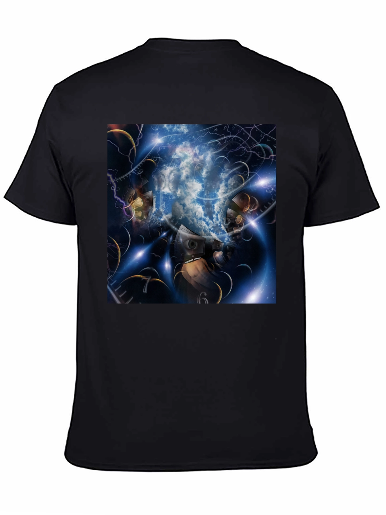 Black Surreal Clockwork Dreamscape Graphic Tee view 4