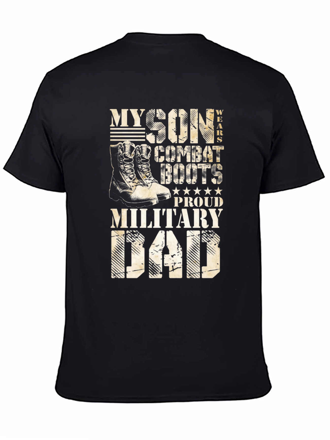 Black Proud Military Dad T-Shirt - Son Wears Combat Boots view 4