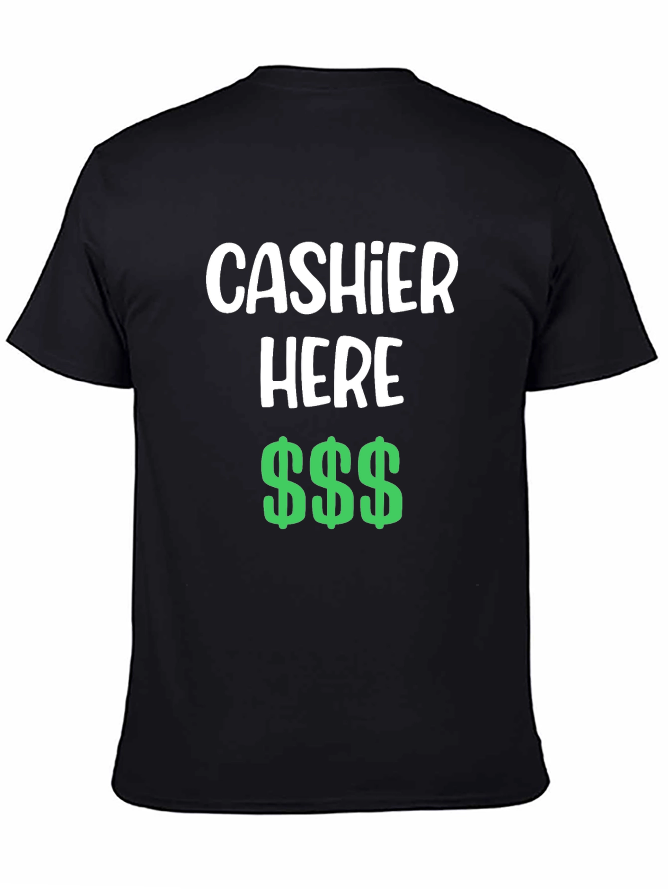 Black Cashier Here Funny T-Shirt - Black Crew Neck Tee view 4