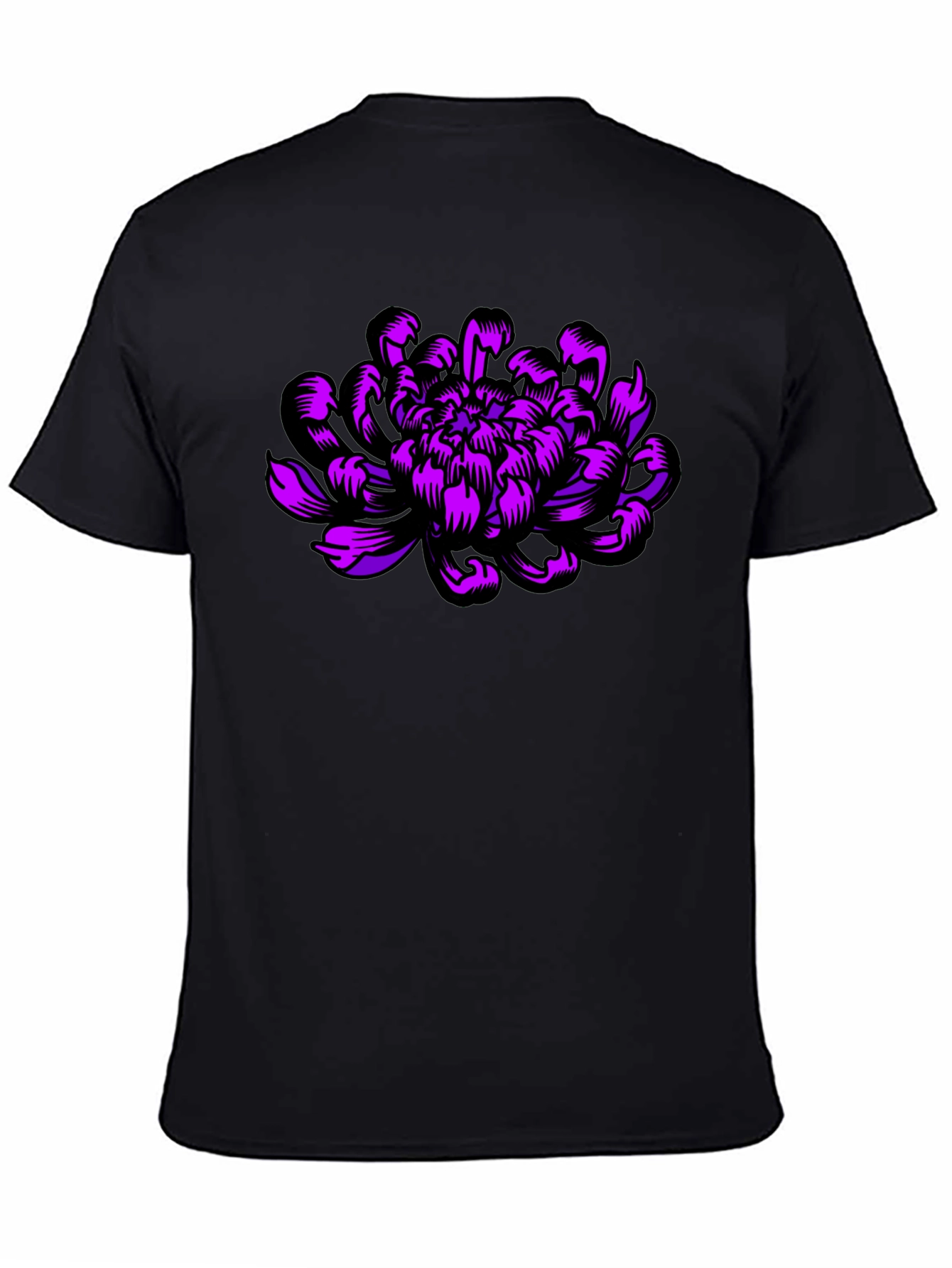 Black Black T-Shirt with Purple Flower Design view 4