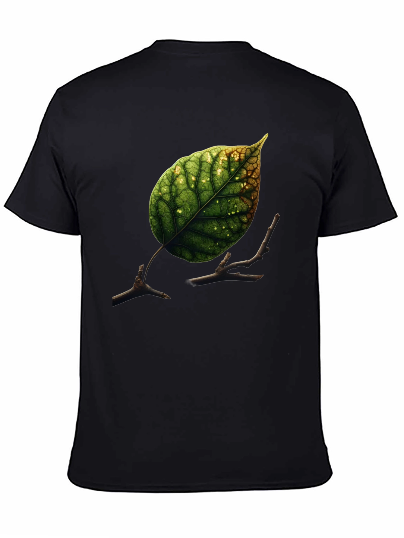 Black Leaf & Twigs Graphic Tee - Nature Inspired Black T-Shirt view 4